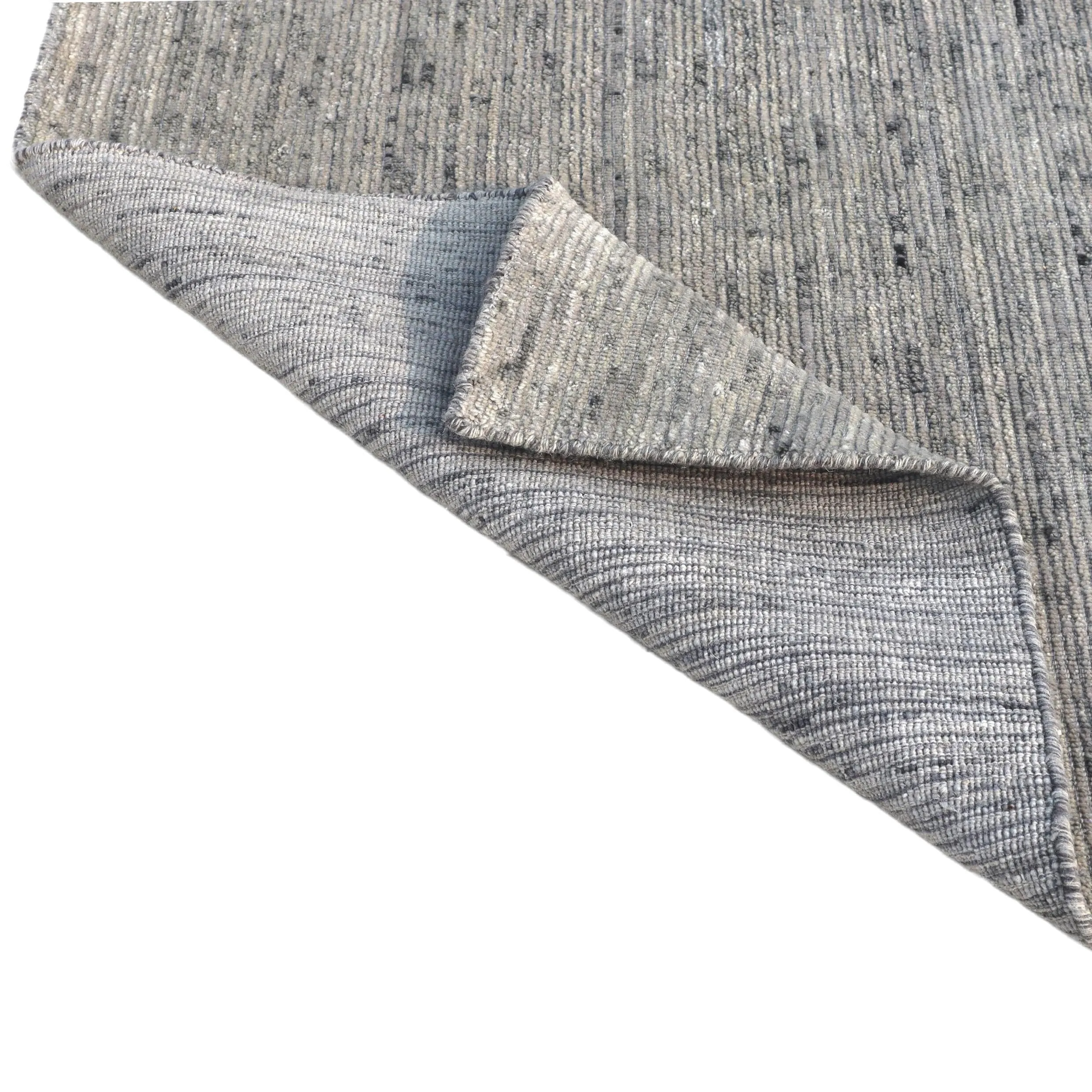 Handwoven Linea Collection Silver Grey Rib Cut Wool Indoor Area Rug