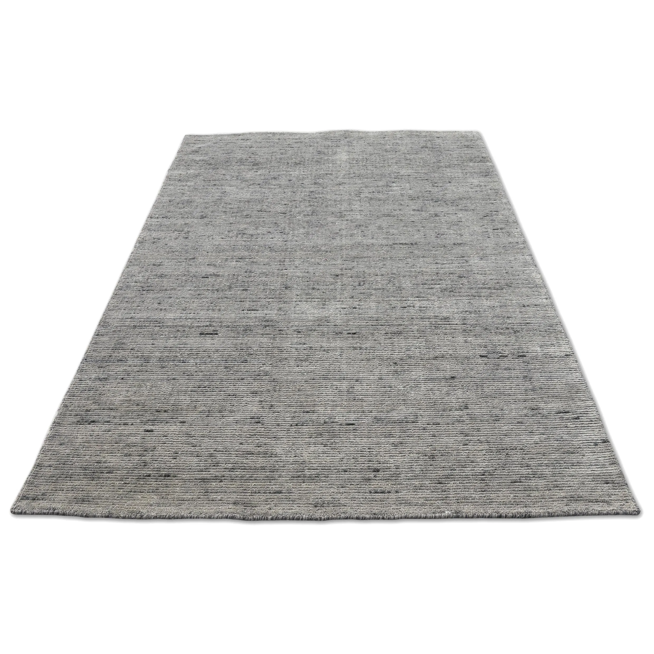 Handwoven Linea Collection Silver Grey Rib Cut Wool Indoor Area Rug