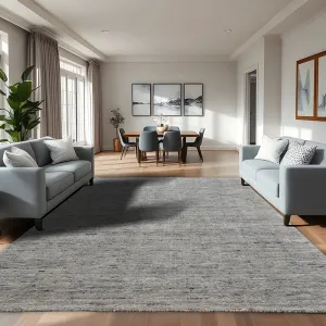 Handwoven Linea Collection Silver Grey Rib Cut Wool Indoor Area Rug