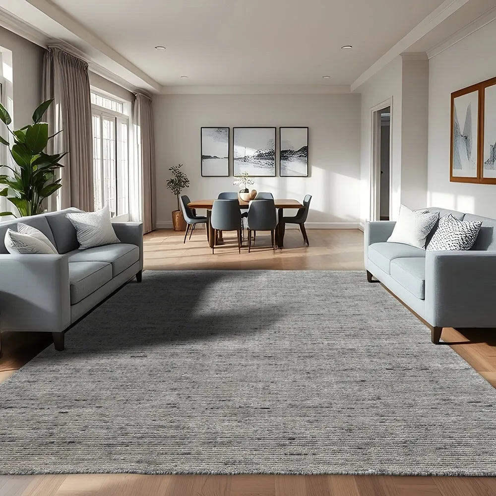 Handwoven Linea Collection Silver Grey Rib Cut Wool Indoor Area Rug