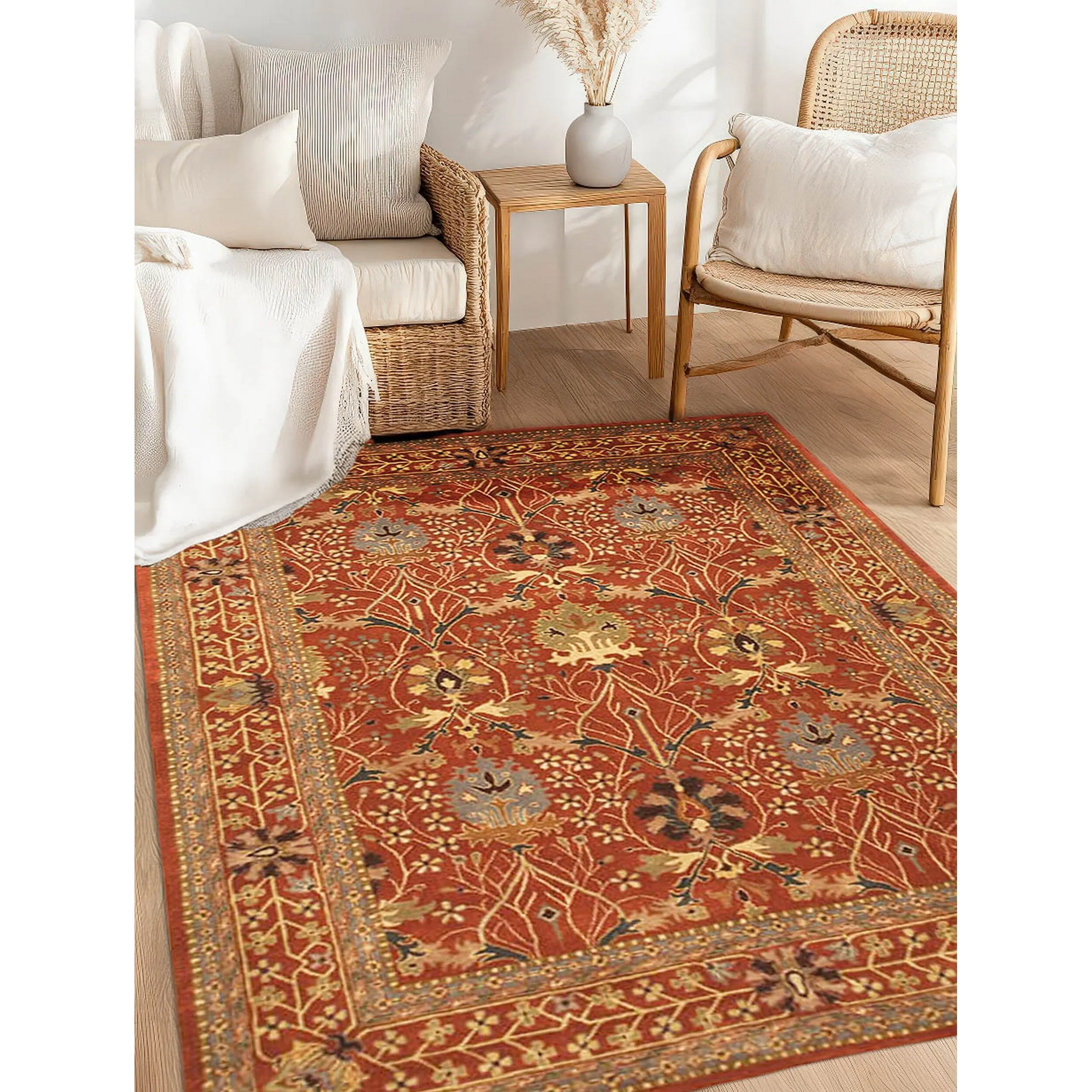 Home Decor Rust Hand-Tufted Wool Morris Rug by EORC Luxurious and Elegant Area Rug for Adding Warmth and Timeless Charm to You
