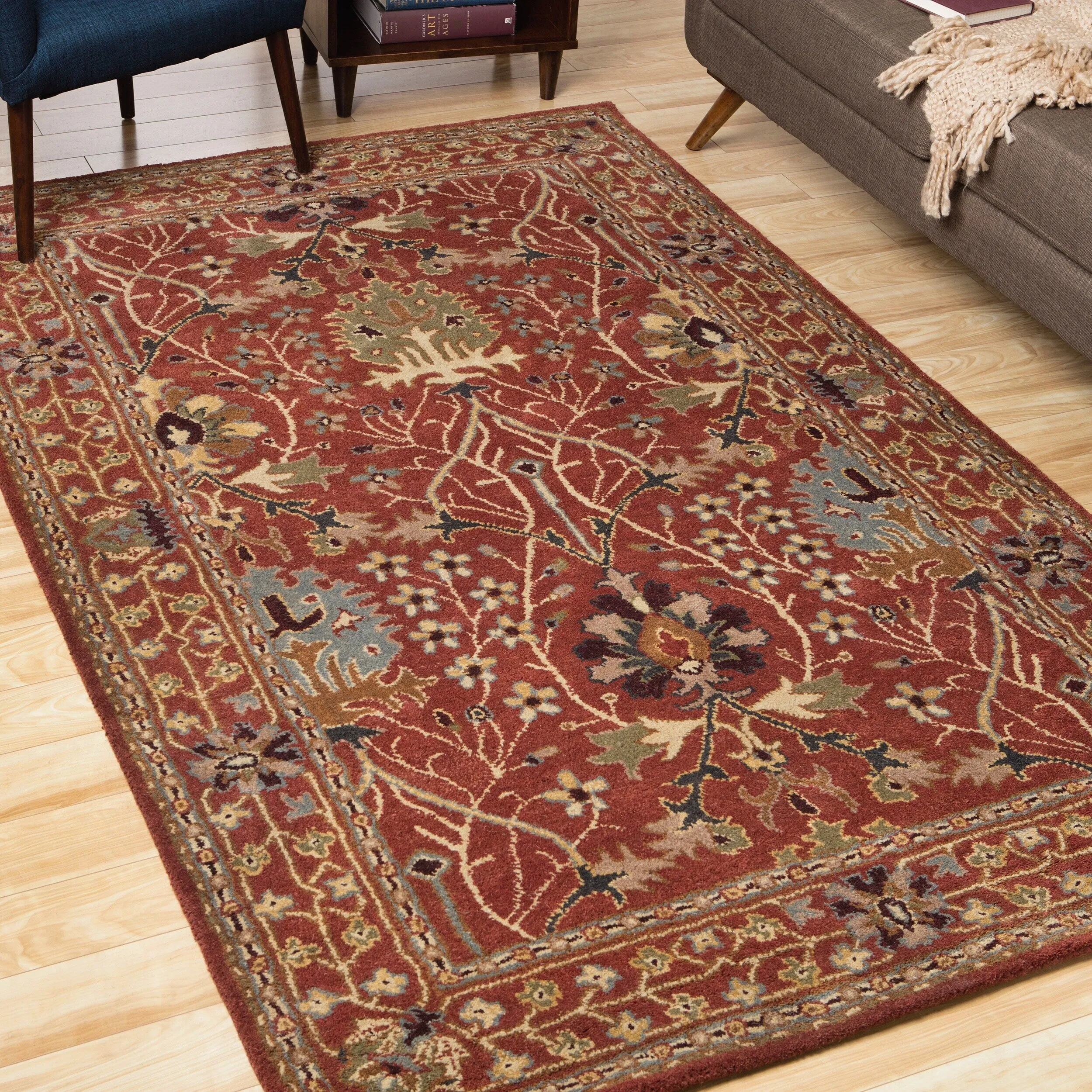 Home Decor Rust Hand-Tufted Wool Morris Rug by EORC Luxurious and Elegant Area Rug for Adding Warmth and Timeless Charm to You