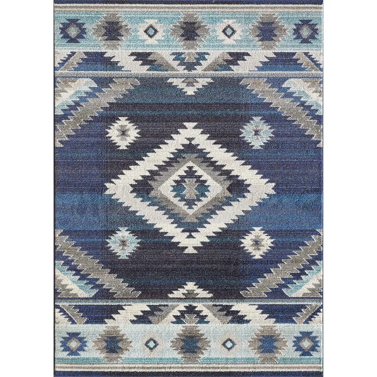 HR Southwestern Native American Modern Faded Area Rug Navy Gray Aqua