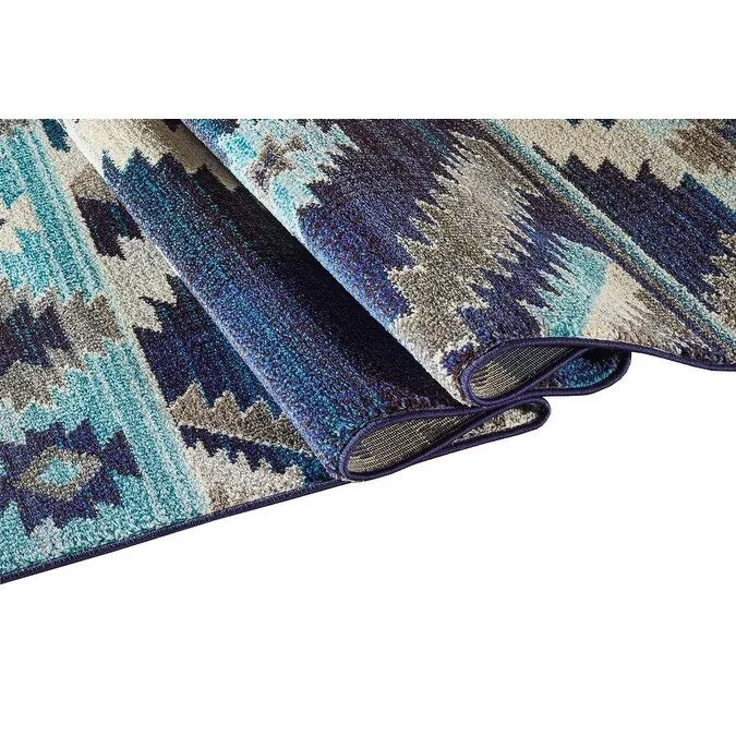 HR Southwestern Native American Modern Faded Area Rug Navy Gray Aqua