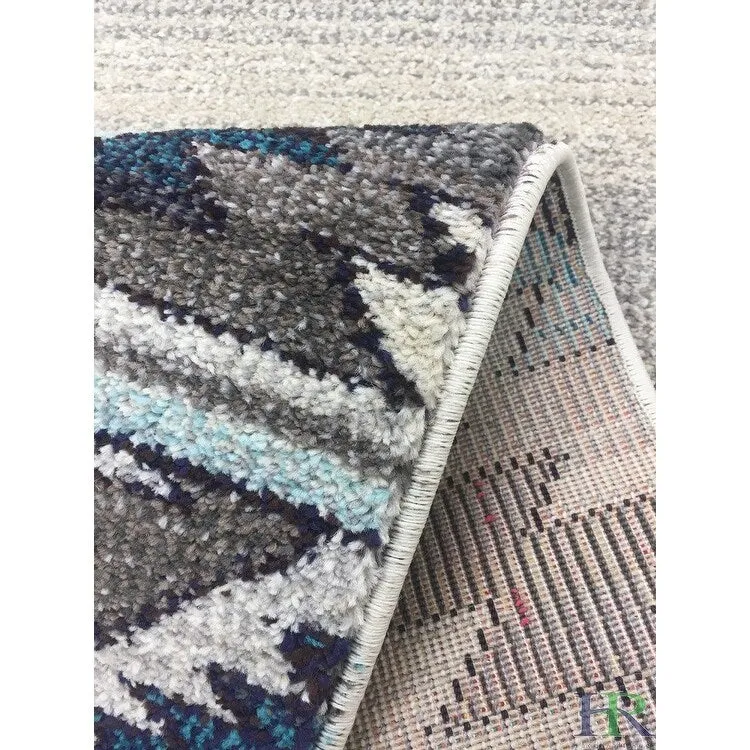 HR Southwestern Native American Modern Faded Area Rug Navy Gray Aqua