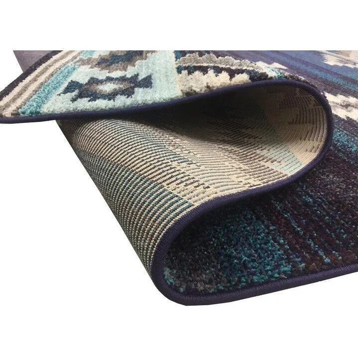 HR Southwestern Native American Modern Faded Area Rug Navy Gray Aqua