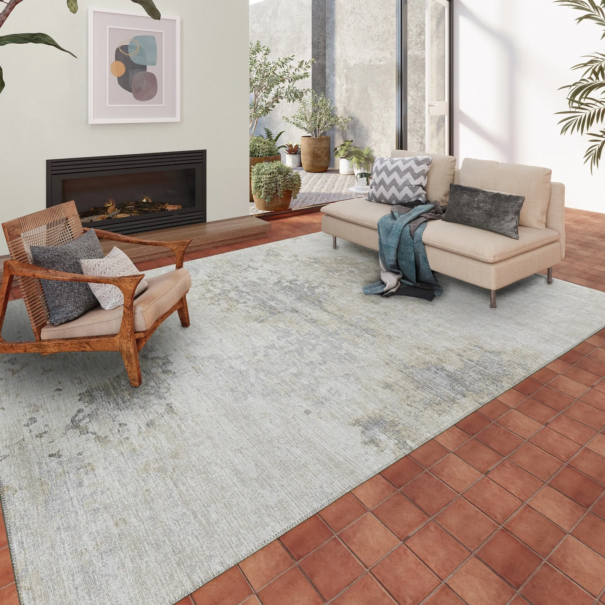 Indoor/ Outdoor Accord Modern Abstract Polyester Washable Rug New
