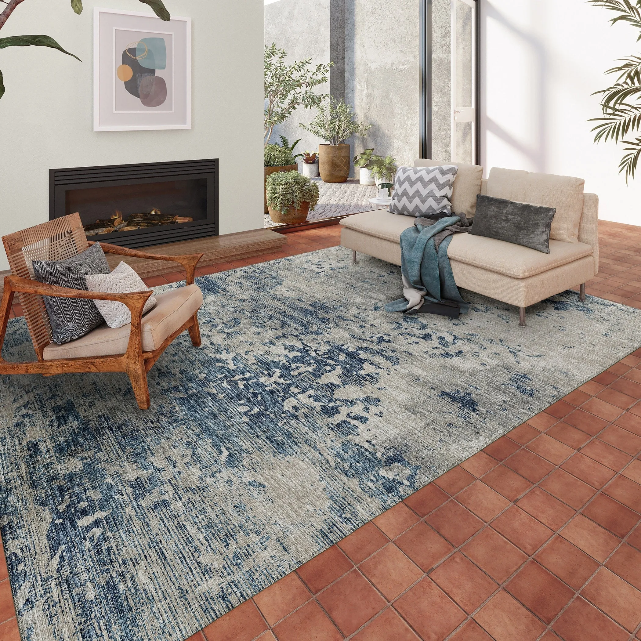 Indoor/ Outdoor Accord Modern Abstract Polyester Washable Rug New