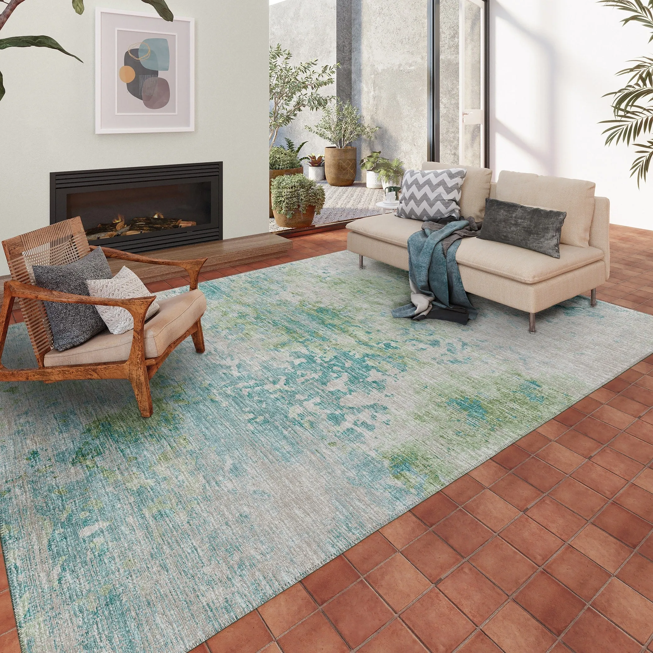 Indoor/ Outdoor Accord Modern Abstract Polyester Washable Rug New
