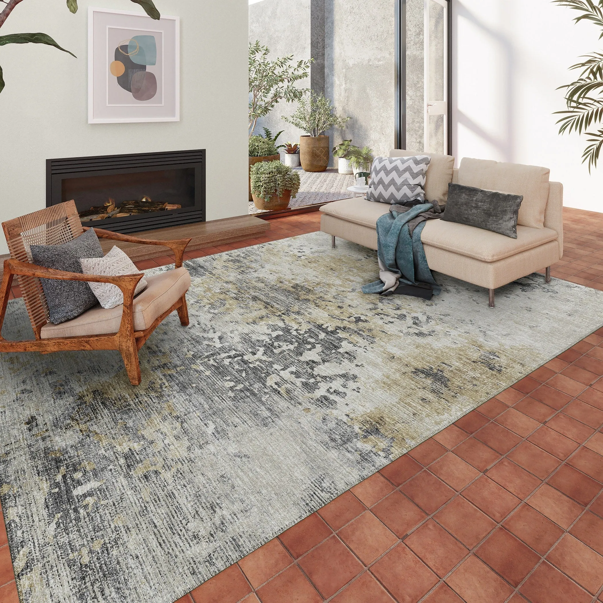 Indoor/ Outdoor Accord Modern Abstract Polyester Washable Rug New