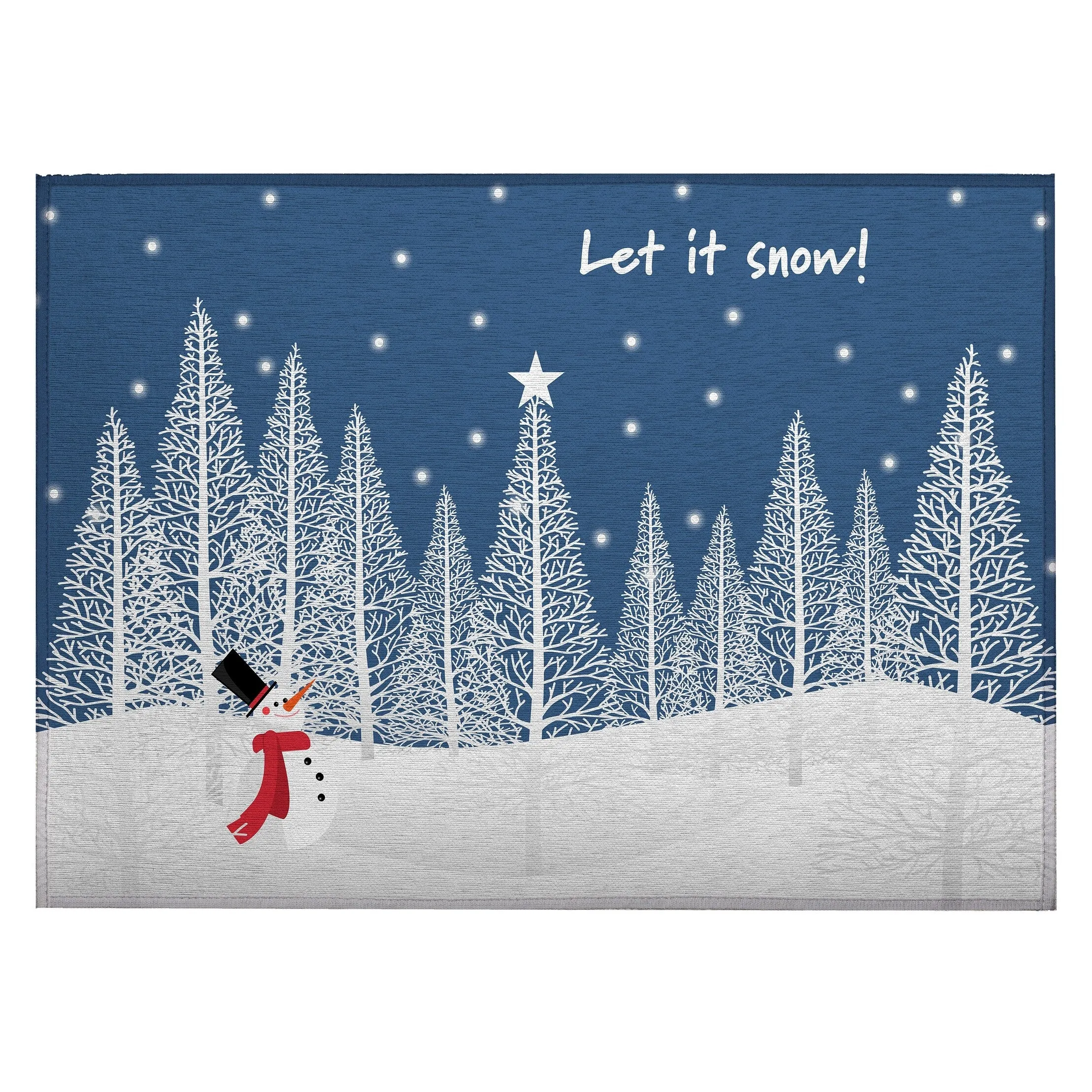 Indoor/ Outdoor Cozy Winter Blue Washable Let It Snowman Rug