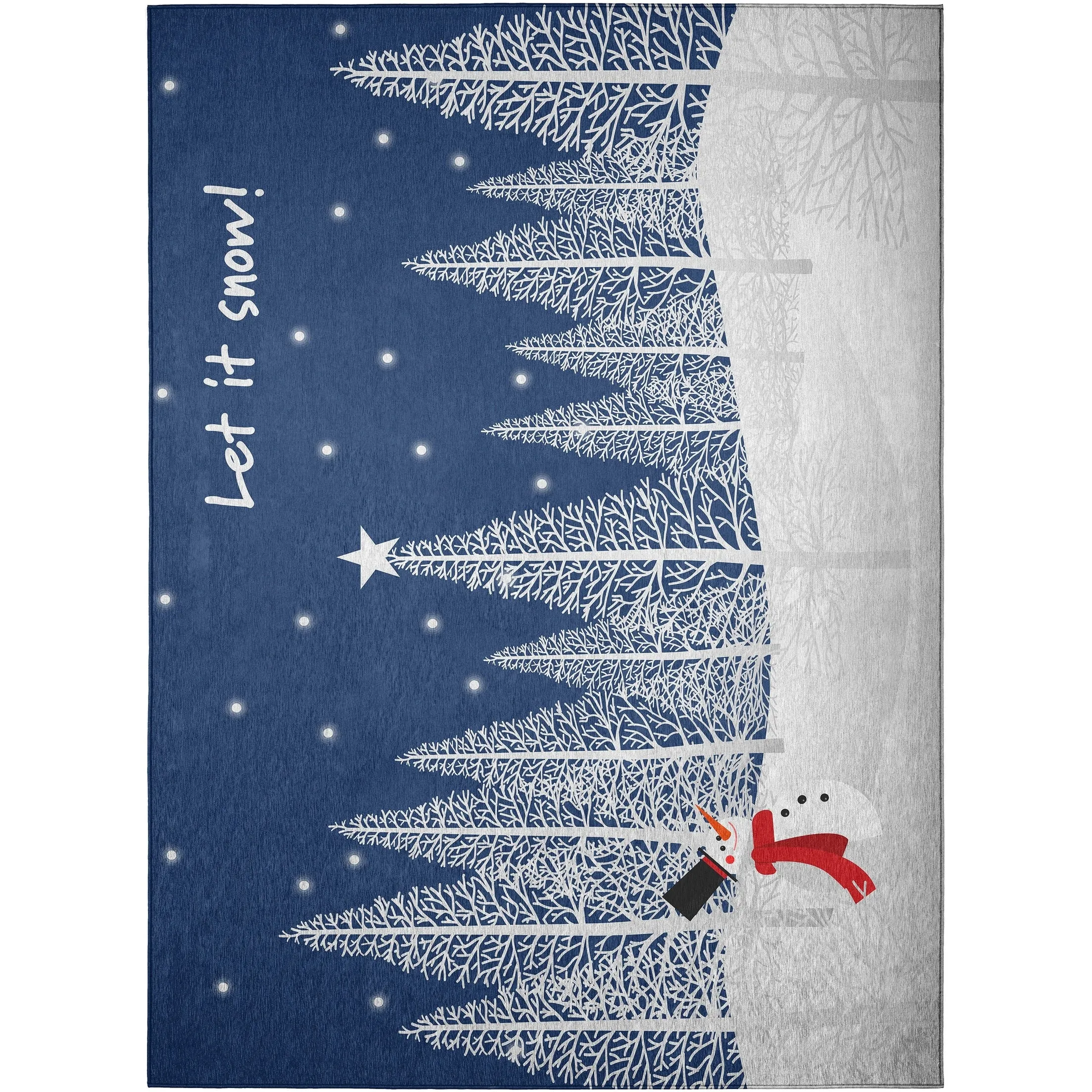 Indoor/ Outdoor Cozy Winter Blue Washable Let It Snowman Rug