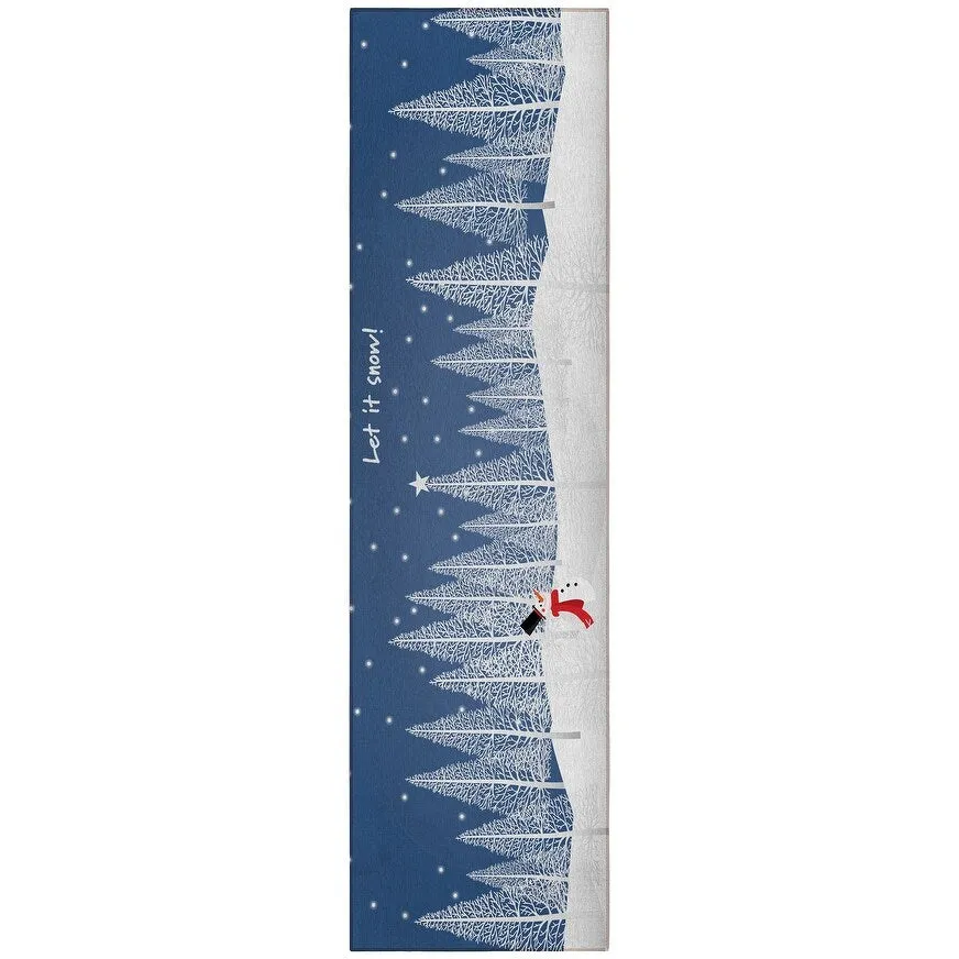 Indoor/ Outdoor Cozy Winter Blue Washable Let It Snowman Rug