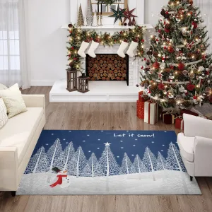 Indoor/ Outdoor Cozy Winter Blue Washable Let It Snowman Rug