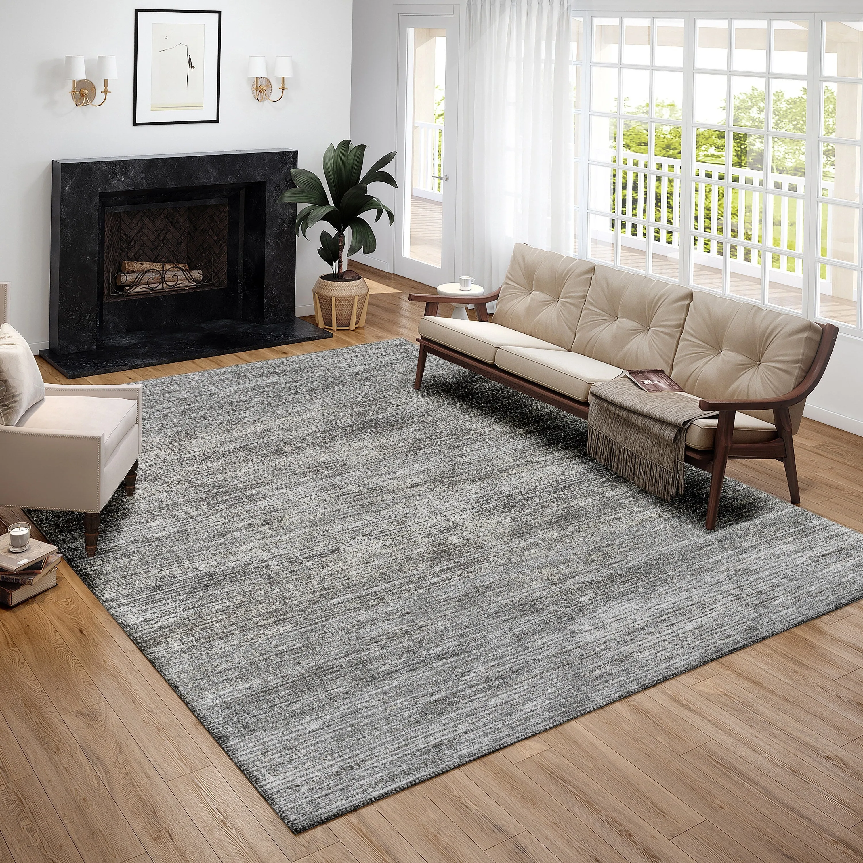 Indoor/ Outdoor Marston Dynamic Transitional Striped Washable Area Rug