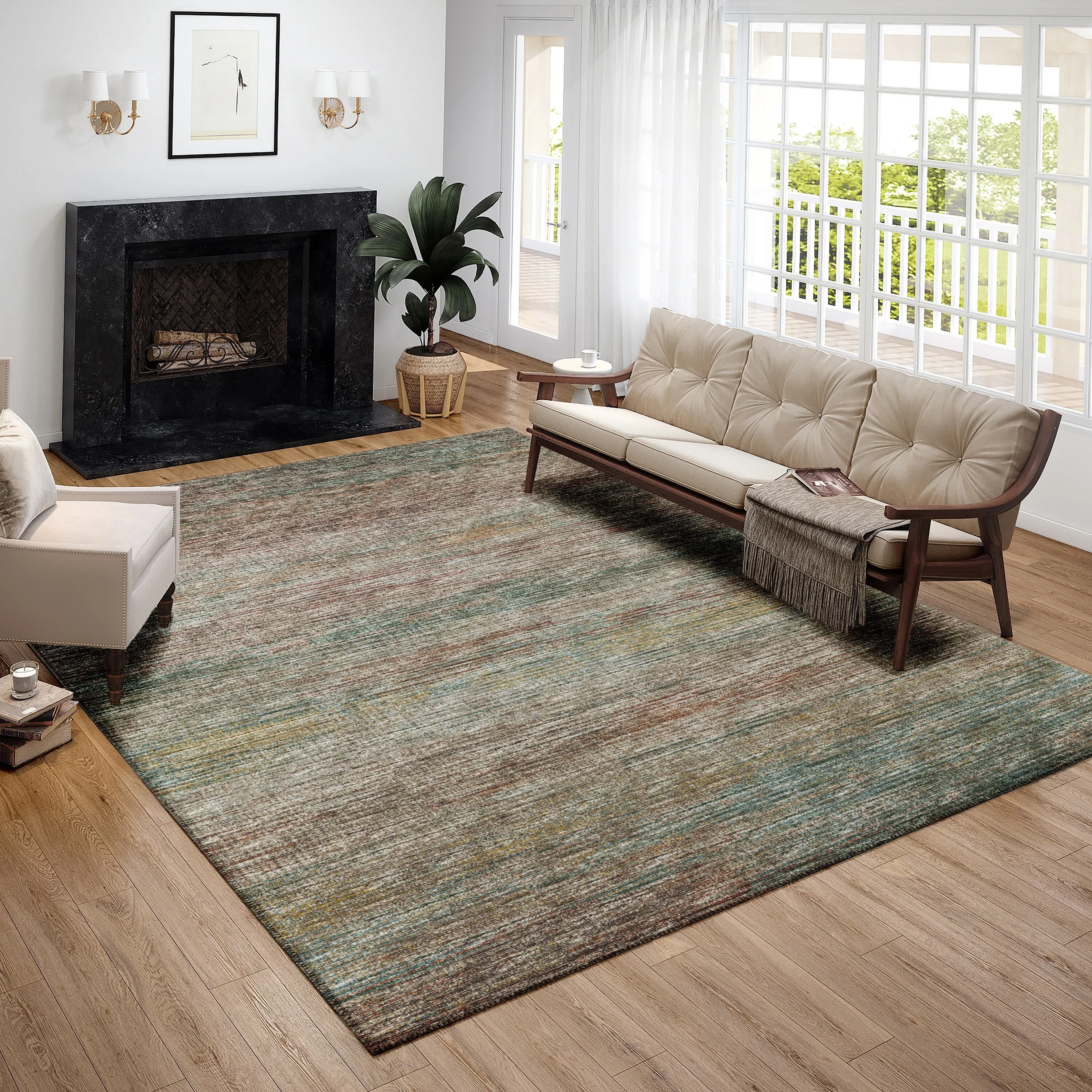 Indoor/ Outdoor Marston Dynamic Transitional Striped Washable Area Rug