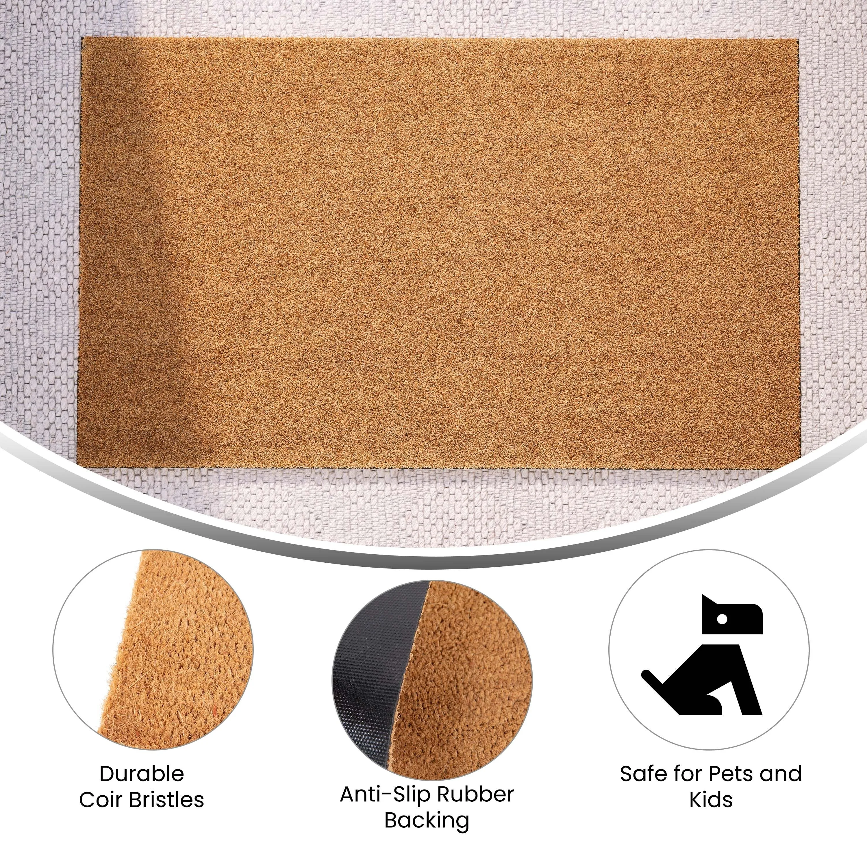Indoor/Outdoor Solid Coir Entryway Doormat with Non-Slip Backing