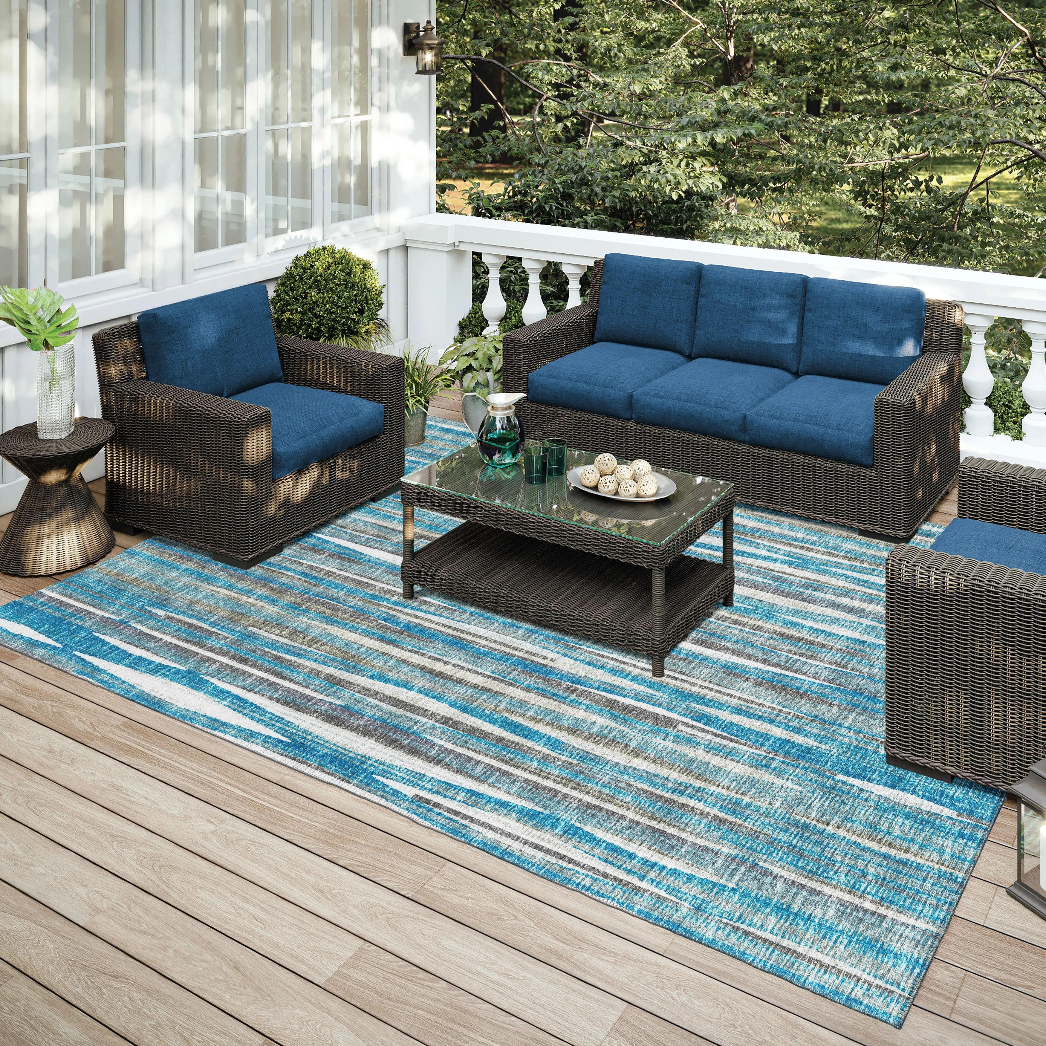 Indoor/Outdoor Waverly Modern Stripes Washable Rug