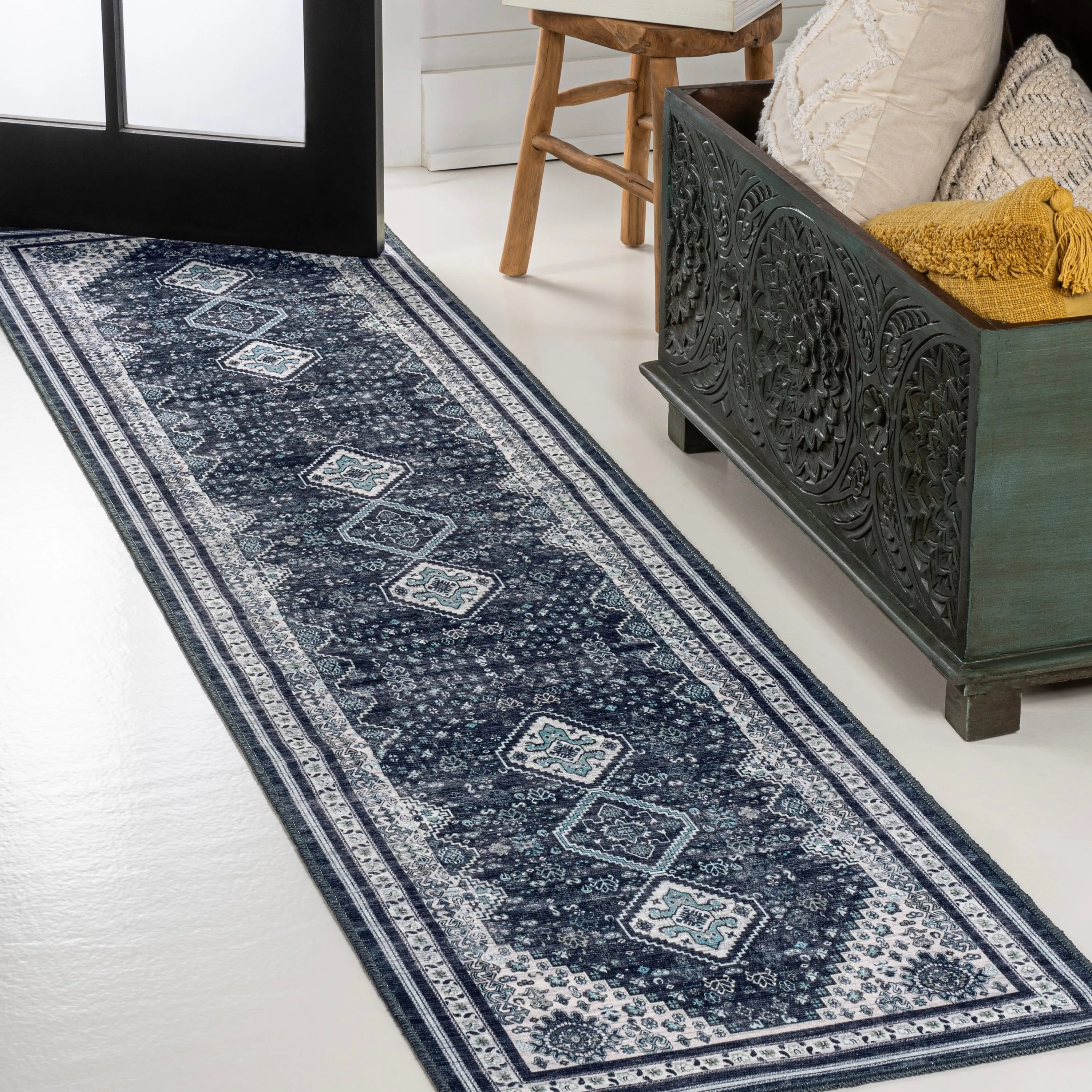 JONATHAN Y Didim Geometric Medallions Machine Washable Area Rug
