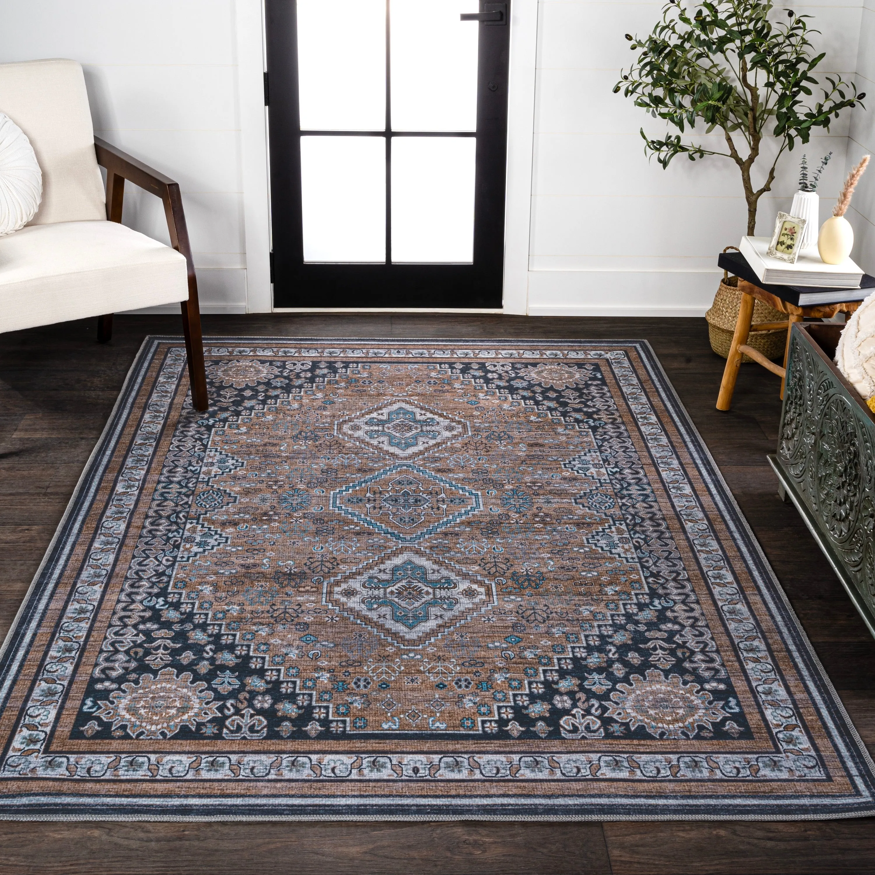 JONATHAN Y Didim Geometric Medallions Machine Washable Area Rug