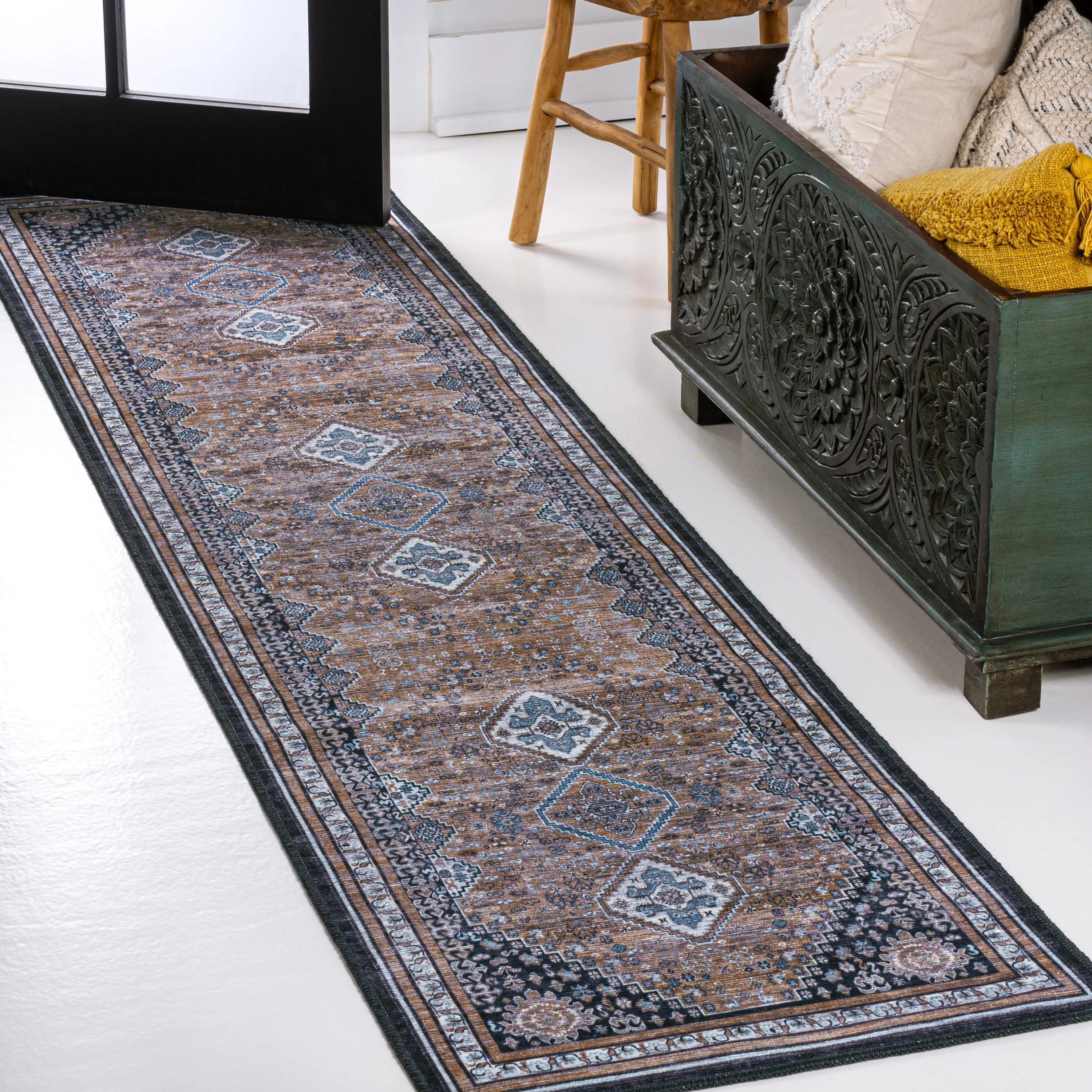 JONATHAN Y Didim Geometric Medallions Machine Washable Area Rug