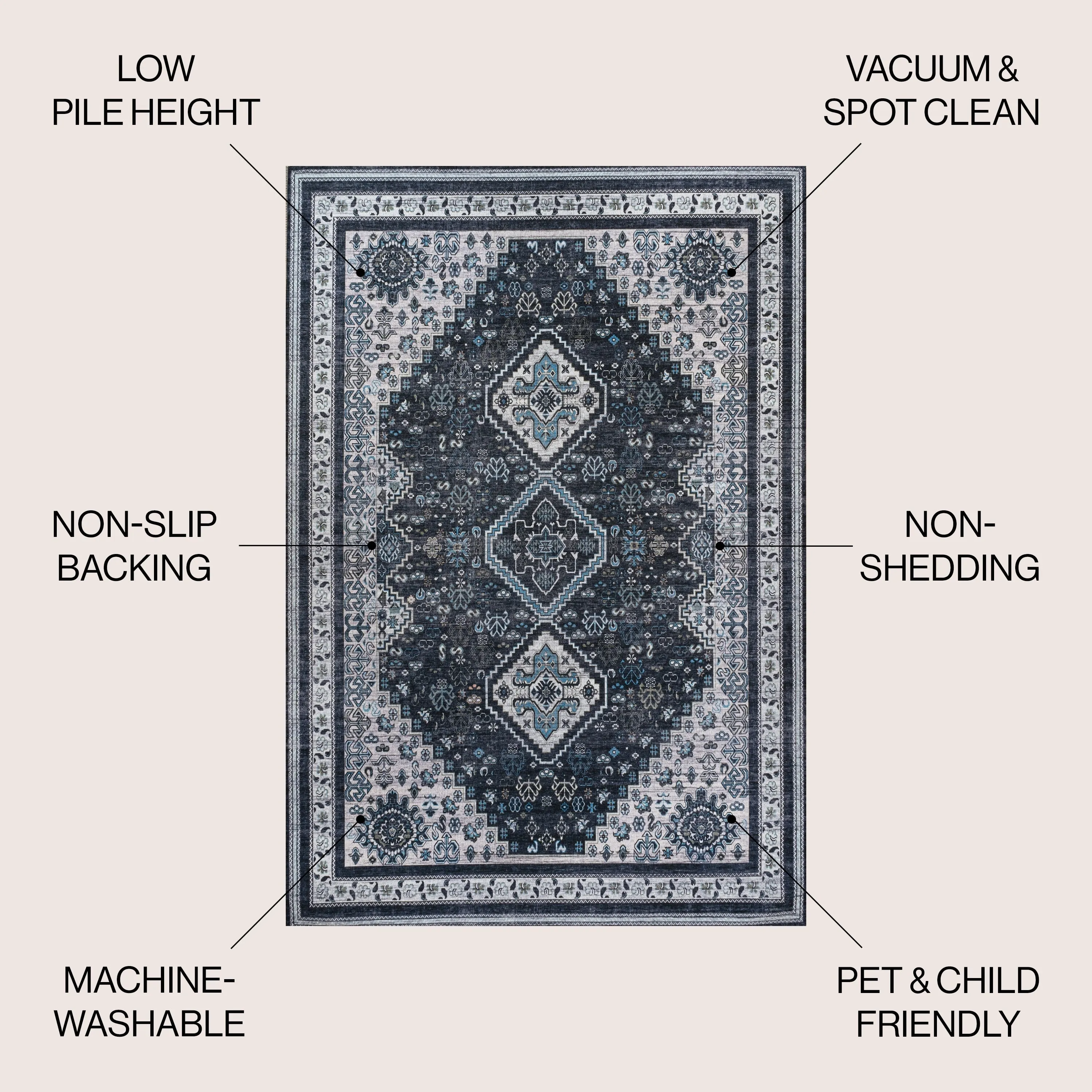 JONATHAN Y Didim Geometric Medallions Machine Washable Area Rug