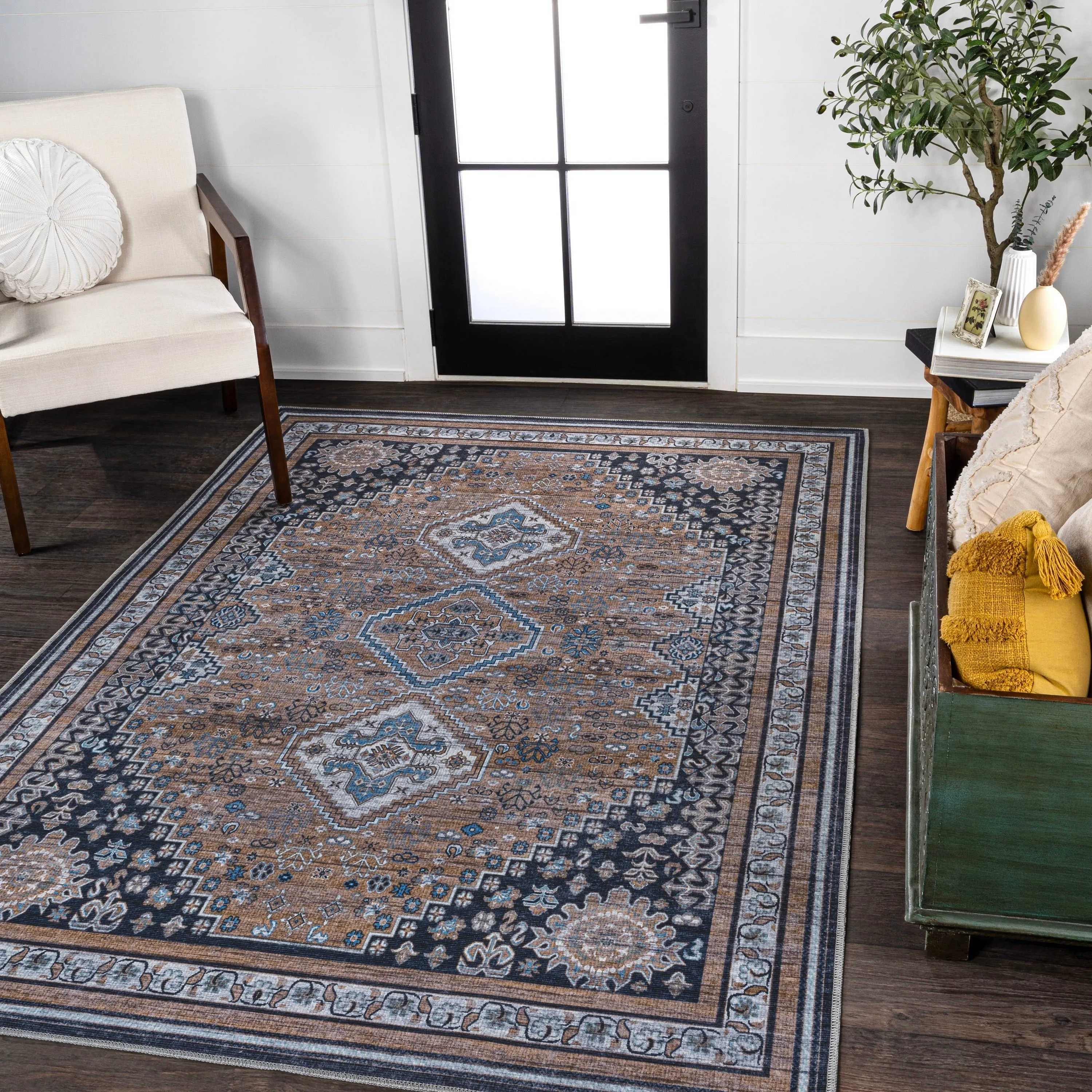 JONATHAN Y Didim Geometric Medallions Machine Washable Area Rug