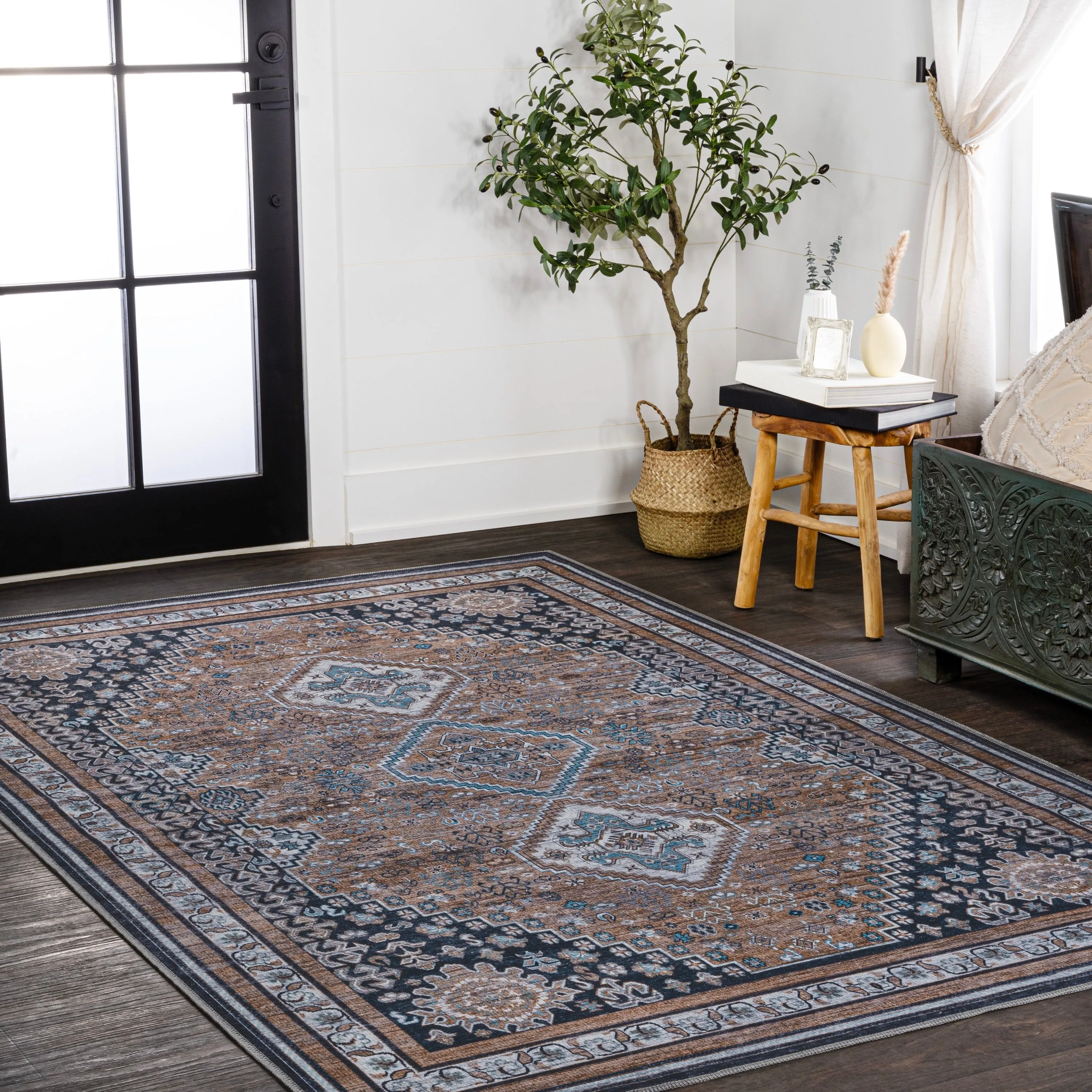 JONATHAN Y Didim Geometric Medallions Machine Washable Area Rug