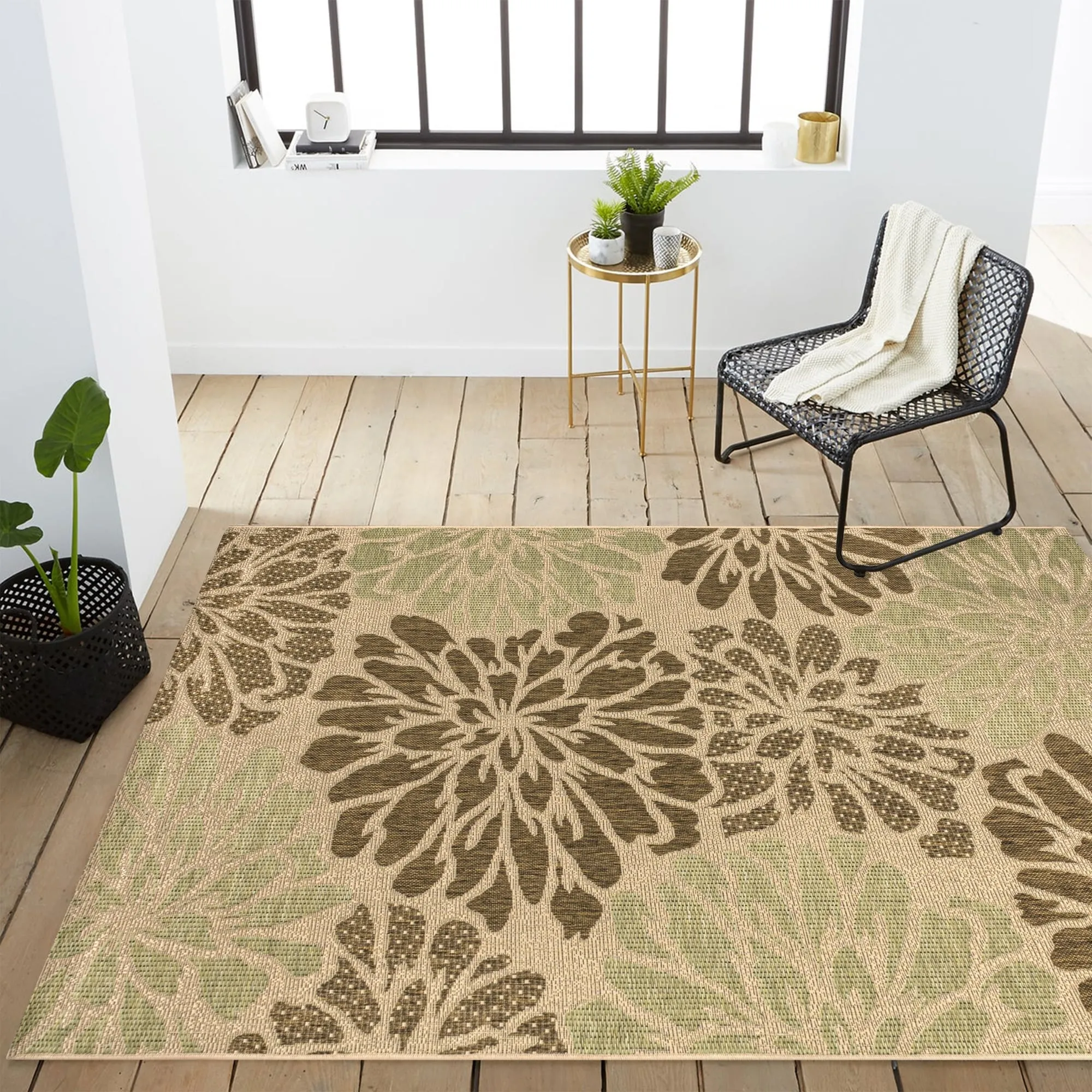 JONATHAN Y Floral Textured Weave Indoor/Outdoor Area Rug