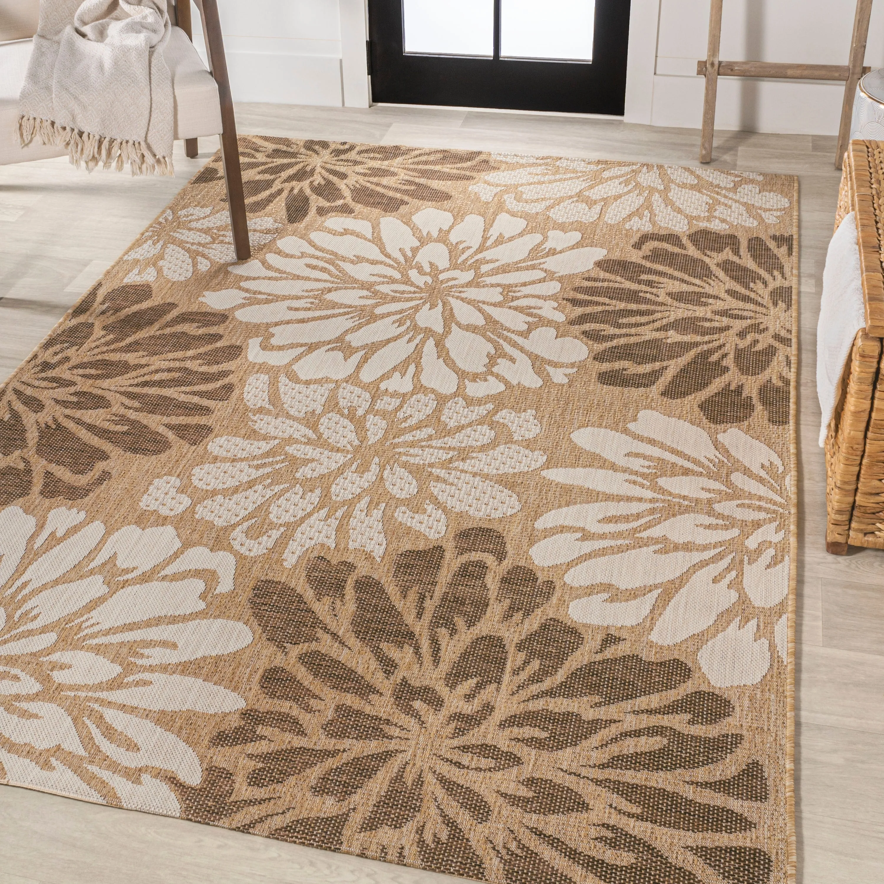 JONATHAN Y Floral Textured Weave Indoor/Outdoor Area Rug
