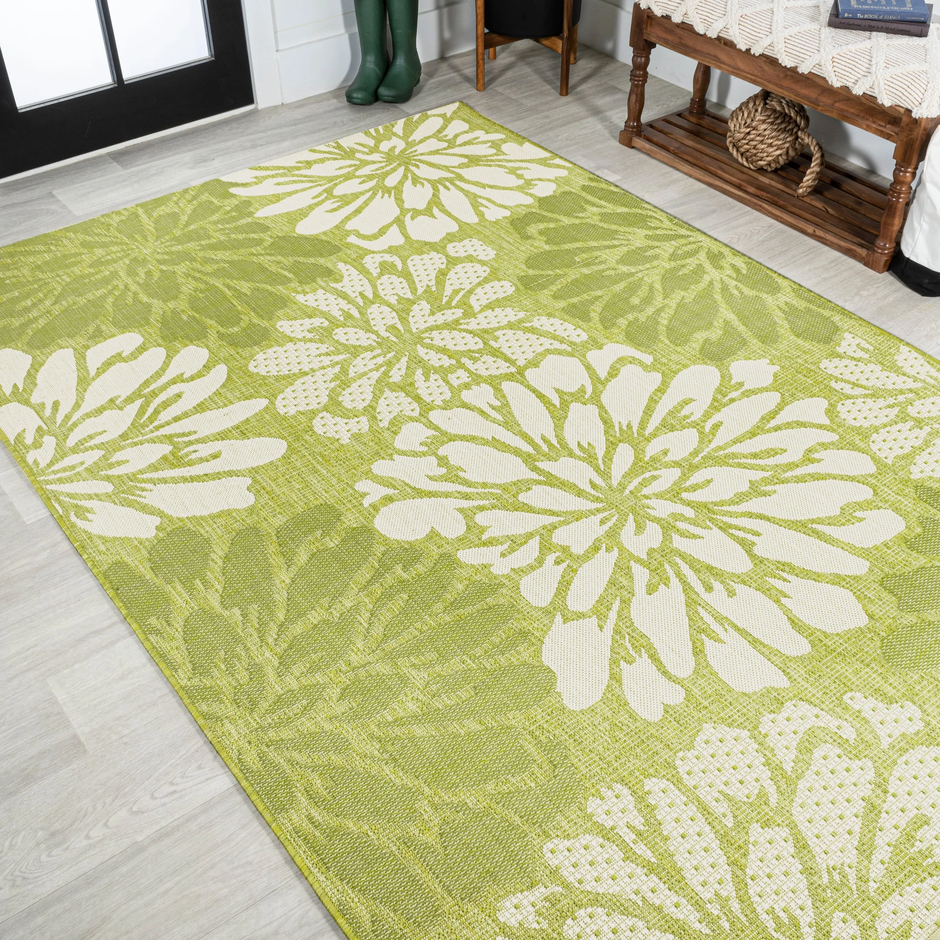 JONATHAN Y Floral Textured Weave Indoor/Outdoor Area Rug