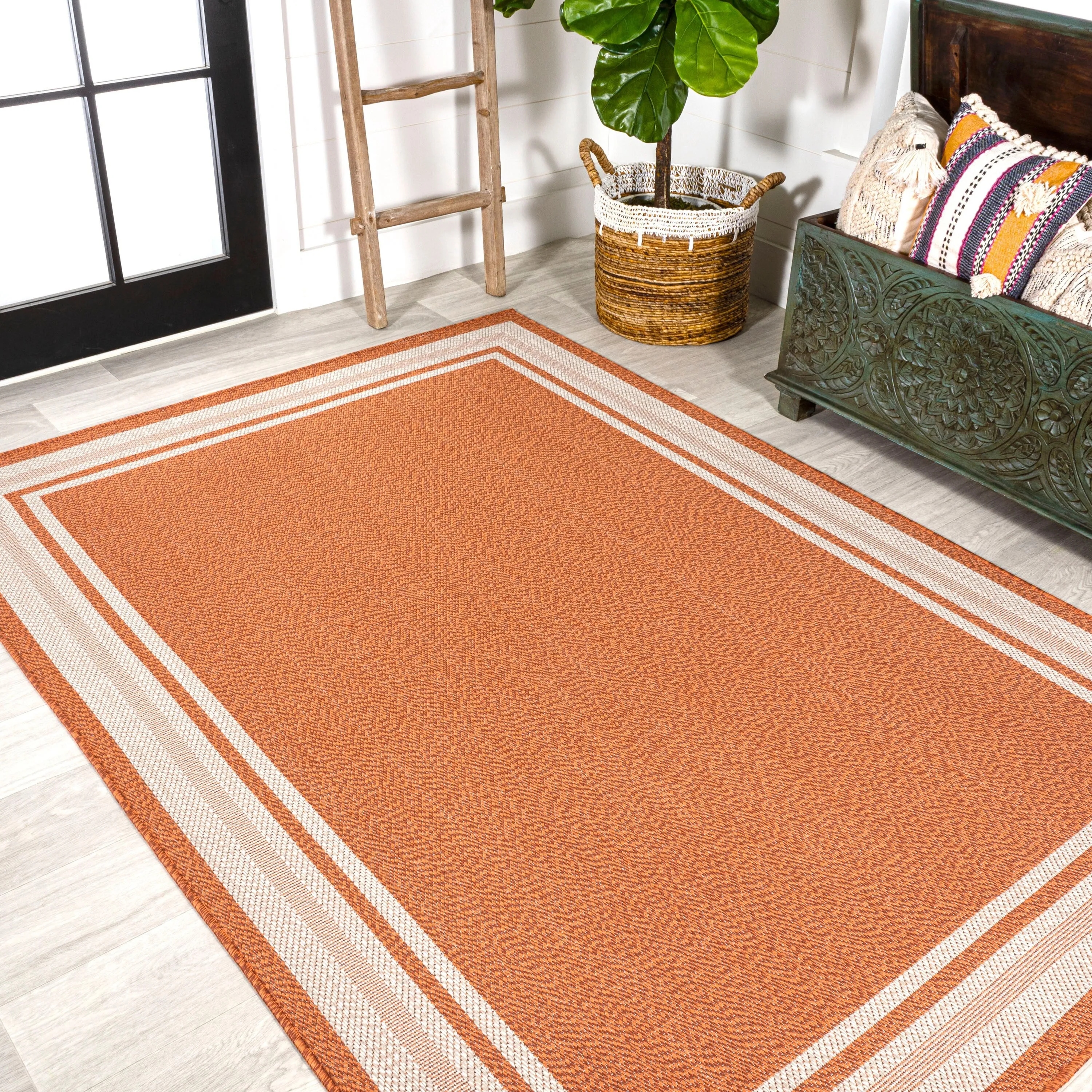 JONATHAN Y Haynes Modern Border Stripe Indoor/Outdoor Area Rug
