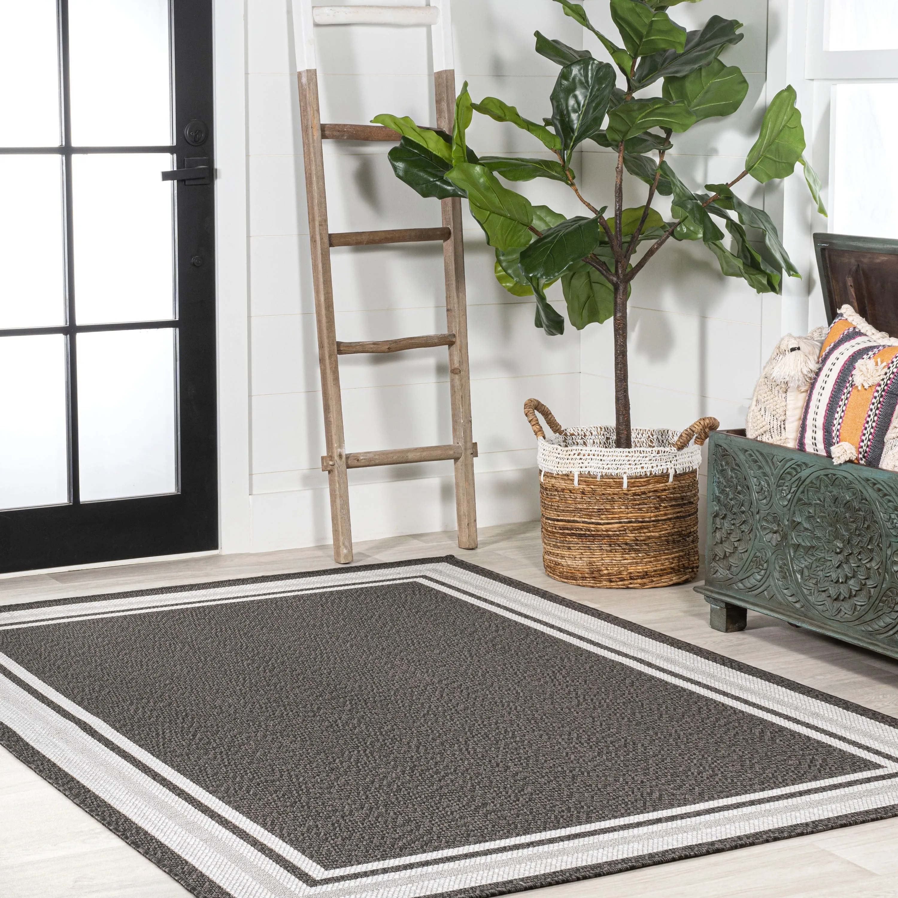 JONATHAN Y Haynes Modern Border Stripe Indoor/Outdoor Area Rug
