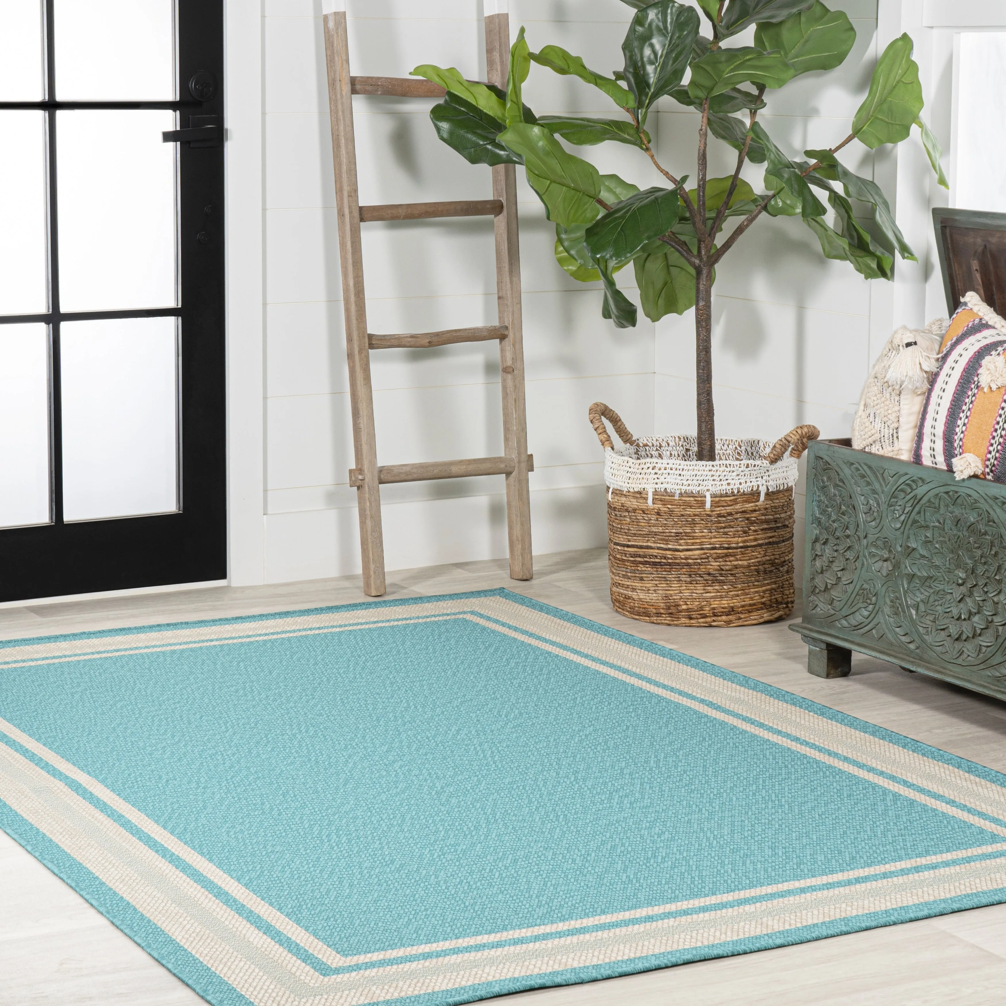 JONATHAN Y Haynes Modern Border Stripe Indoor/Outdoor Area Rug