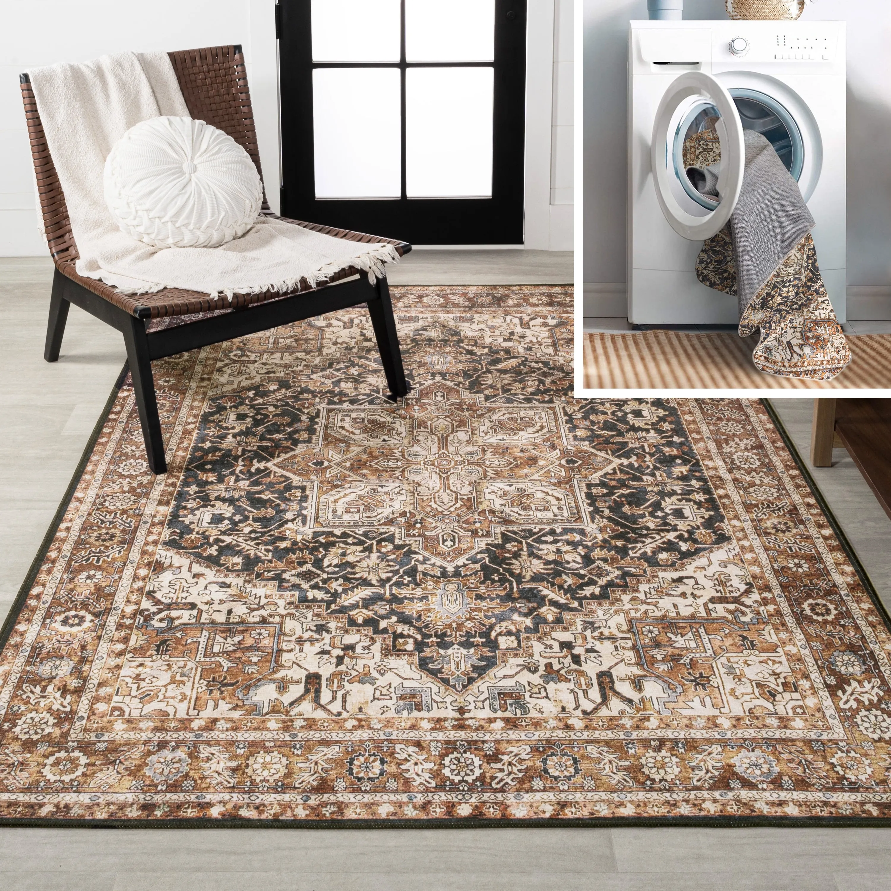 JONATHAN Y Kingdarr Mid-Century Medallion Chenille Machine-Washable Area Rug