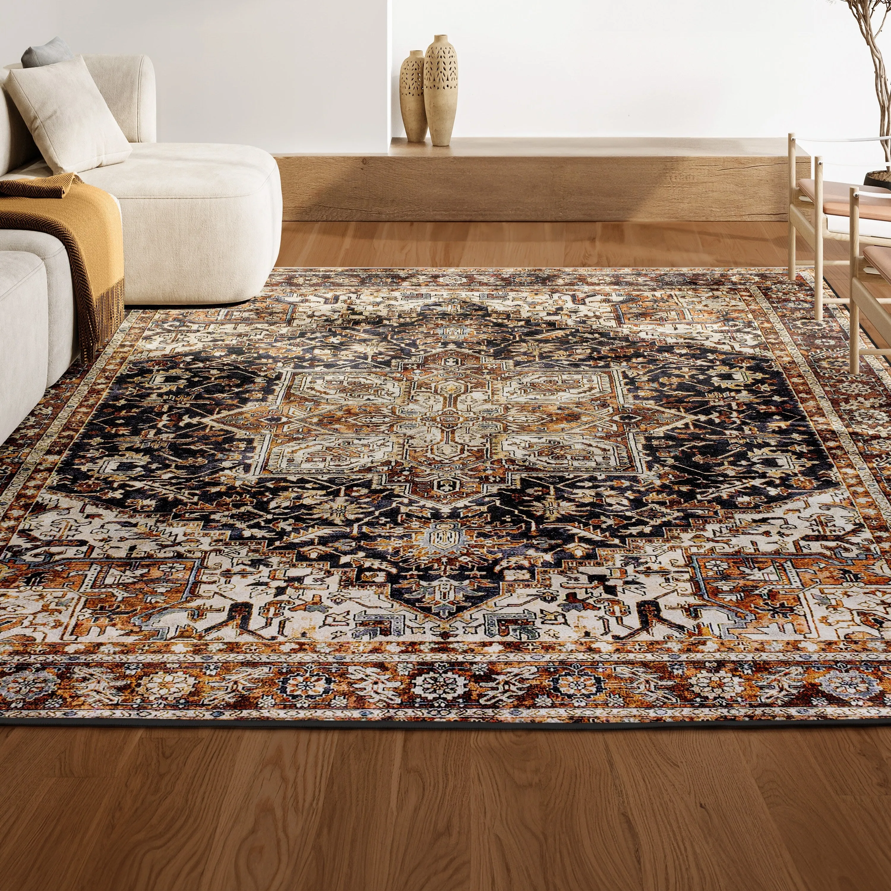 JONATHAN Y Kingdarr Mid-Century Medallion Chenille Machine-Washable Area Rug
