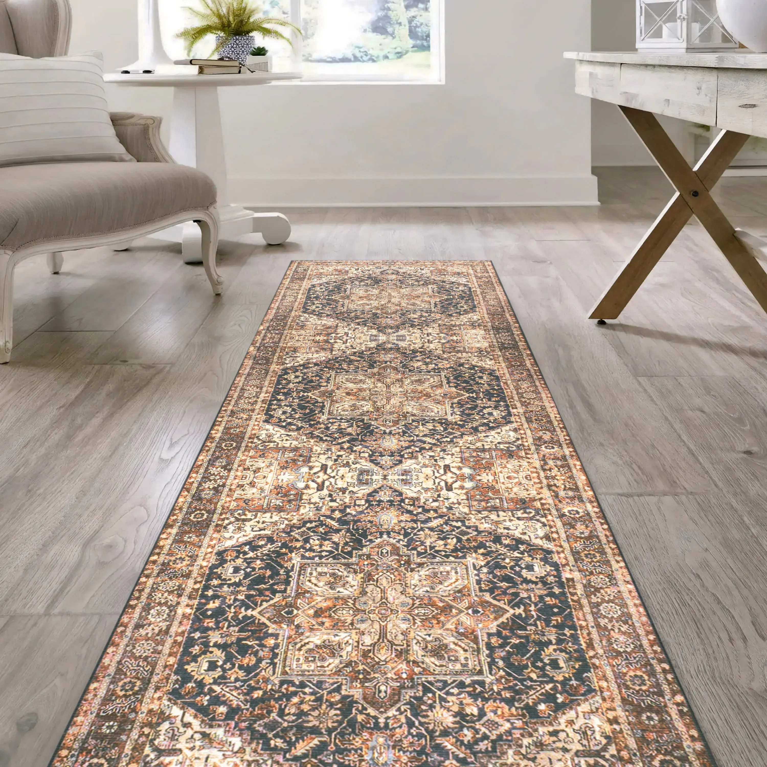 JONATHAN Y Kingdarr Mid-Century Medallion Chenille Machine-Washable Area Rug