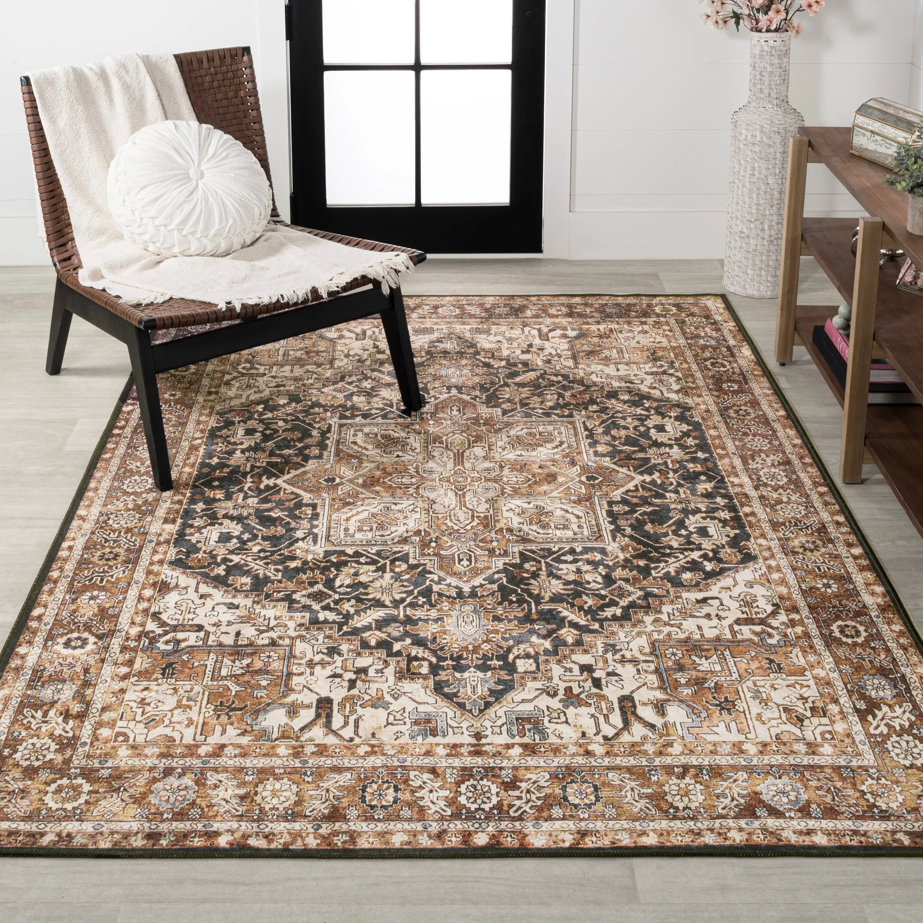 JONATHAN Y Kingdarr Mid-Century Medallion Chenille Machine-Washable Area Rug
