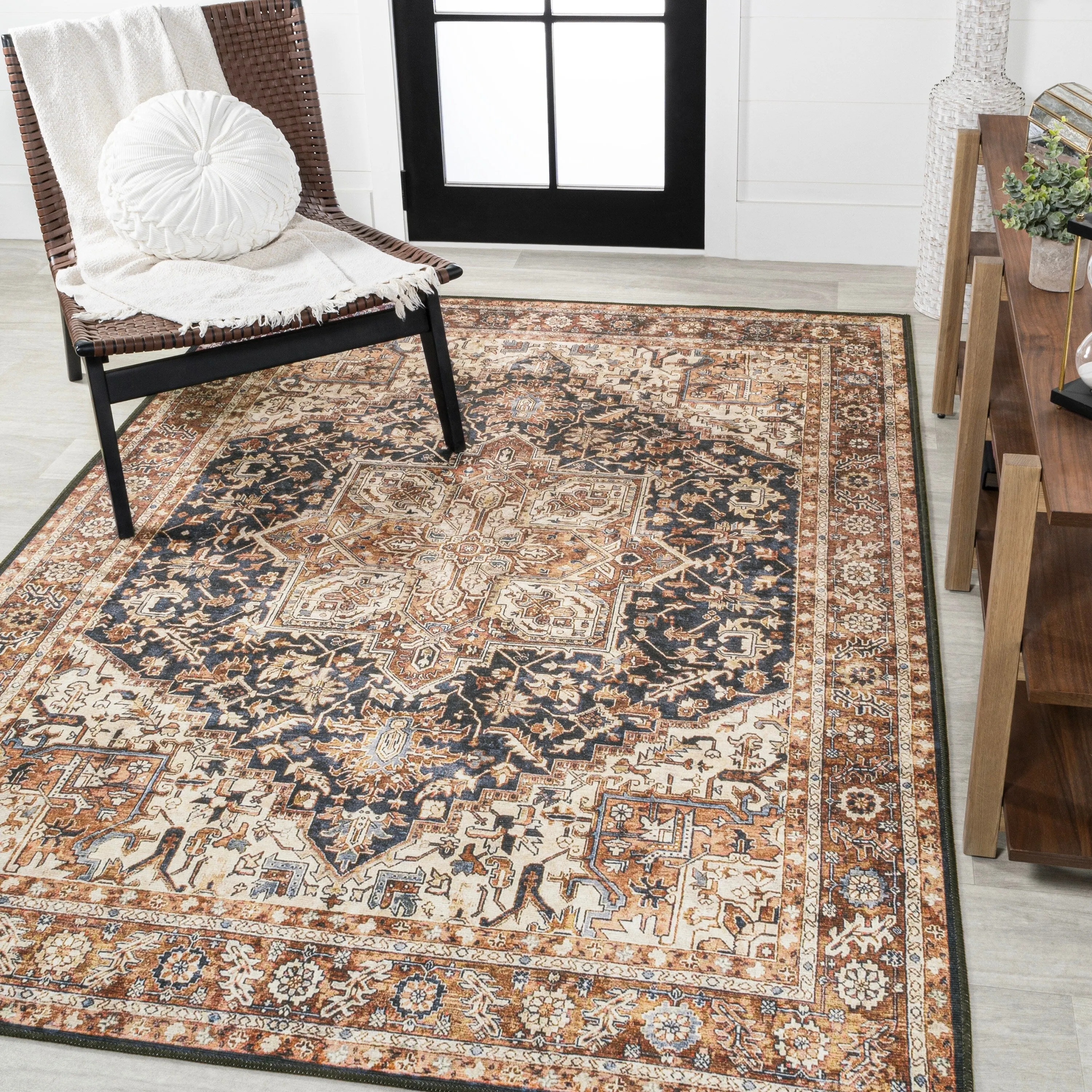 JONATHAN Y Kingdarr Mid-Century Medallion Chenille Machine-Washable Area Rug