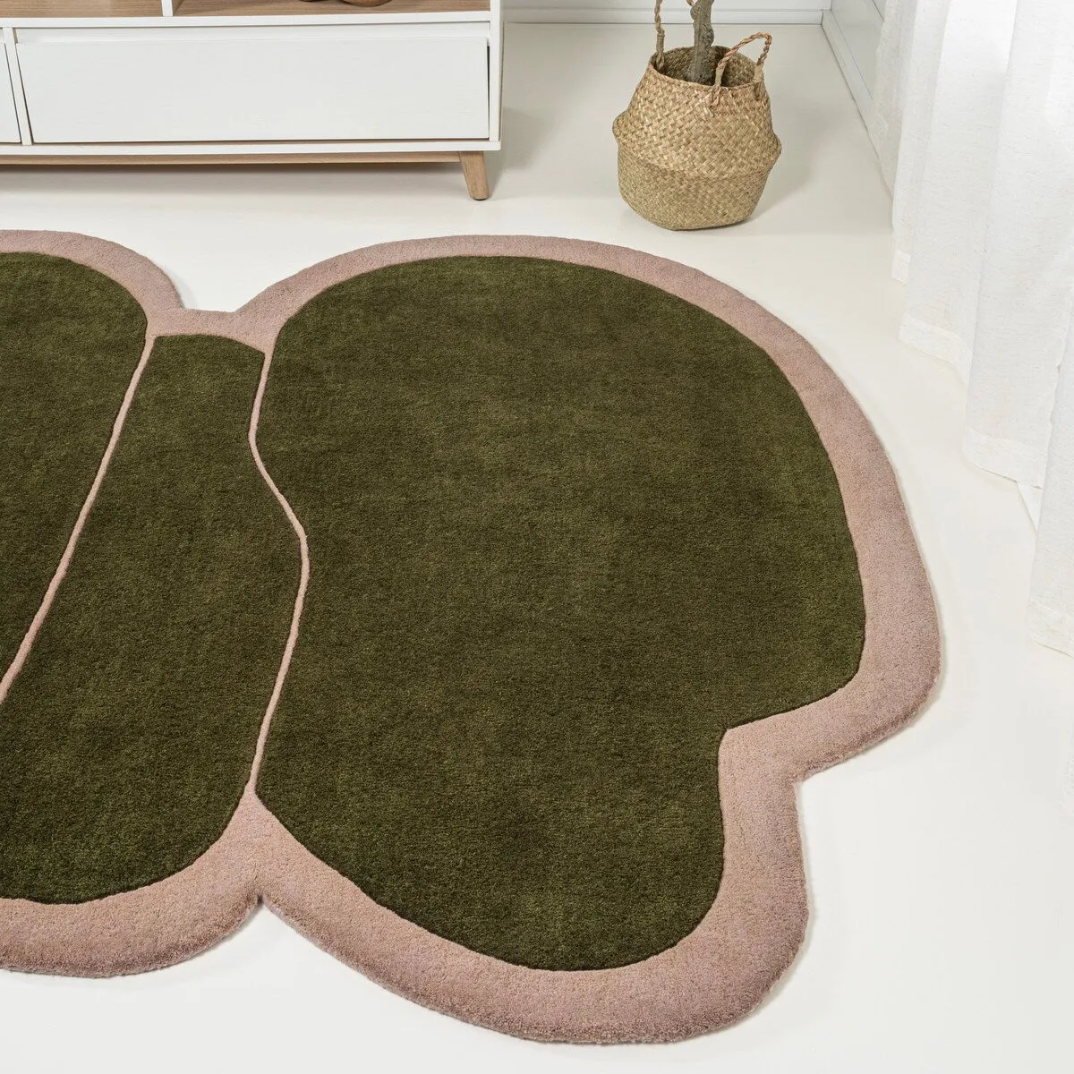 JONATHAN Y Mosaic Modern Border Geometric Handwoven Wool Green/Pink Area Rug