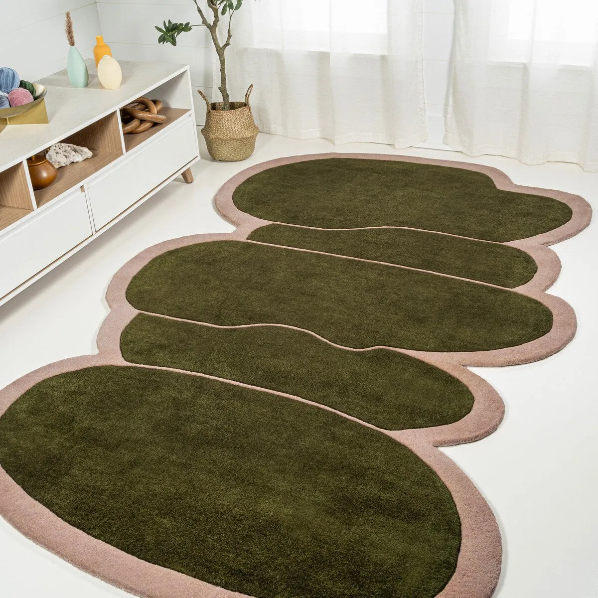JONATHAN Y Mosaic Modern Border Geometric Handwoven Wool Green/Pink Area Rug