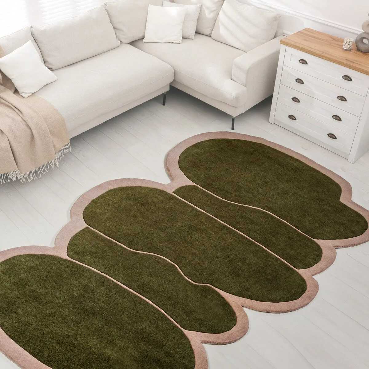 JONATHAN Y Mosaic Modern Border Geometric Handwoven Wool Green/Pink Area Rug