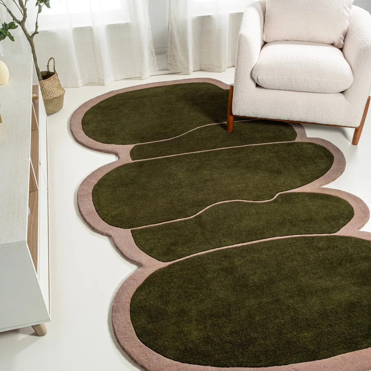 JONATHAN Y Mosaic Modern Border Geometric Handwoven Wool Green/Pink Area Rug