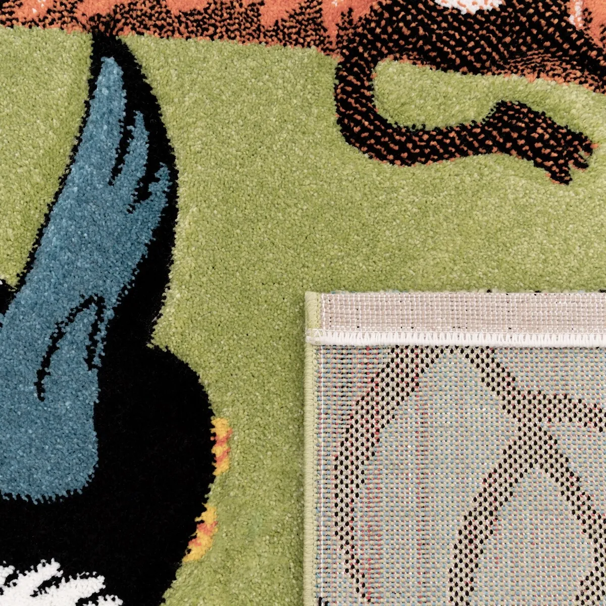 Kids Rug for childrens room with Jungle Animals in Green