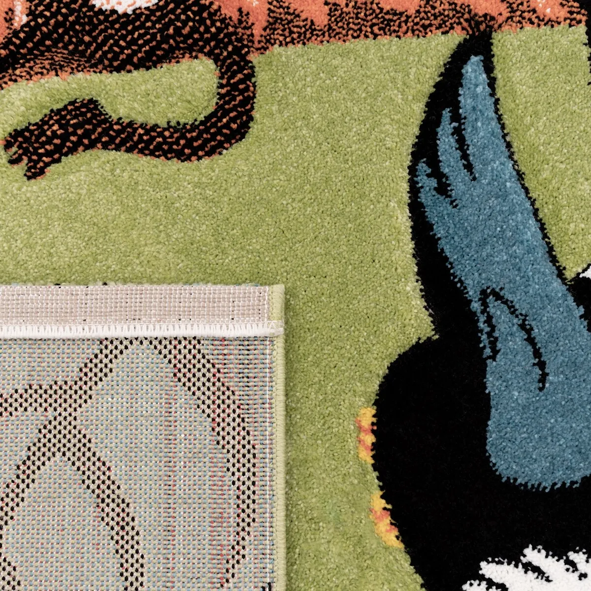 Kids Rug for childrens room with Jungle Animals in Green