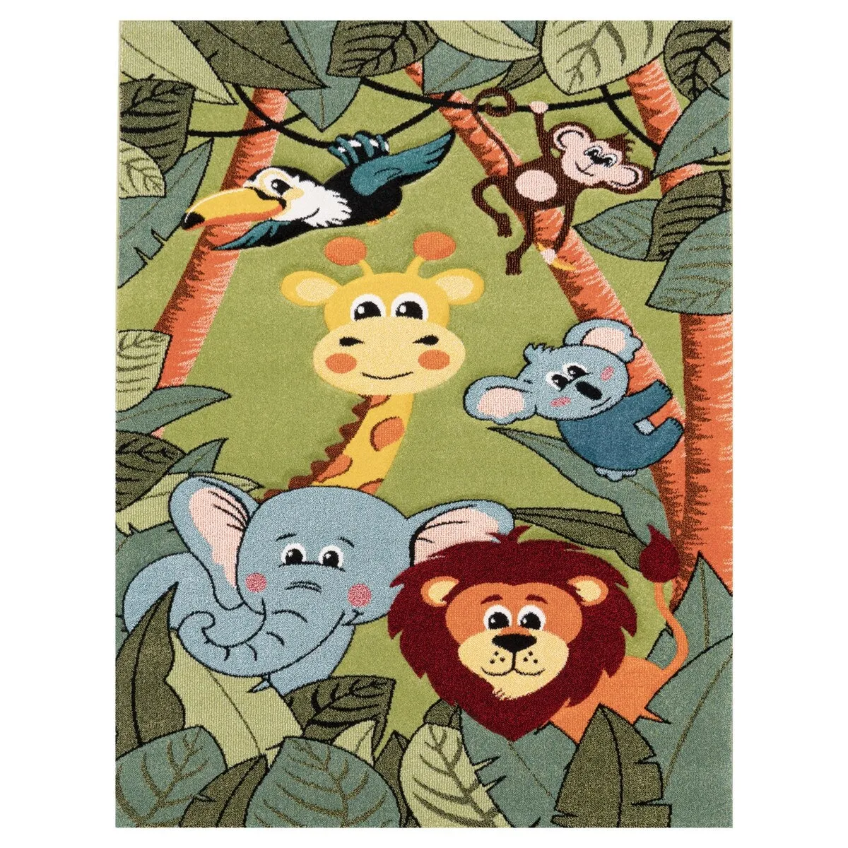 Kids Rug for childrens room with Jungle Animals in Green