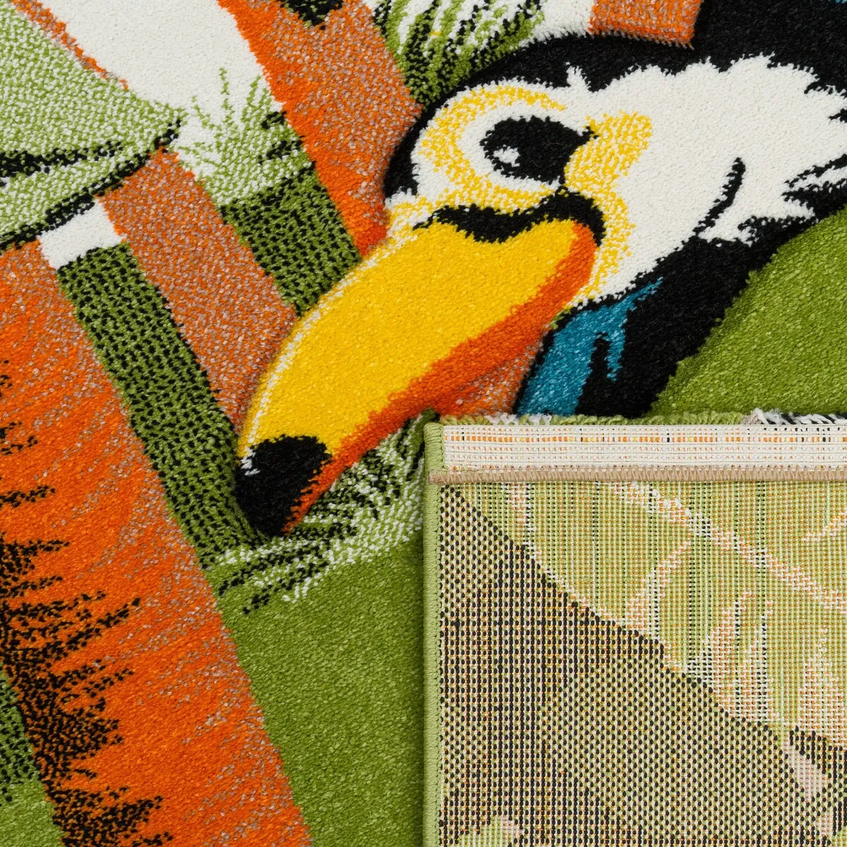 Kids Rug Jungle Safari Motif with Lion Hippo Monkey and Giraffe