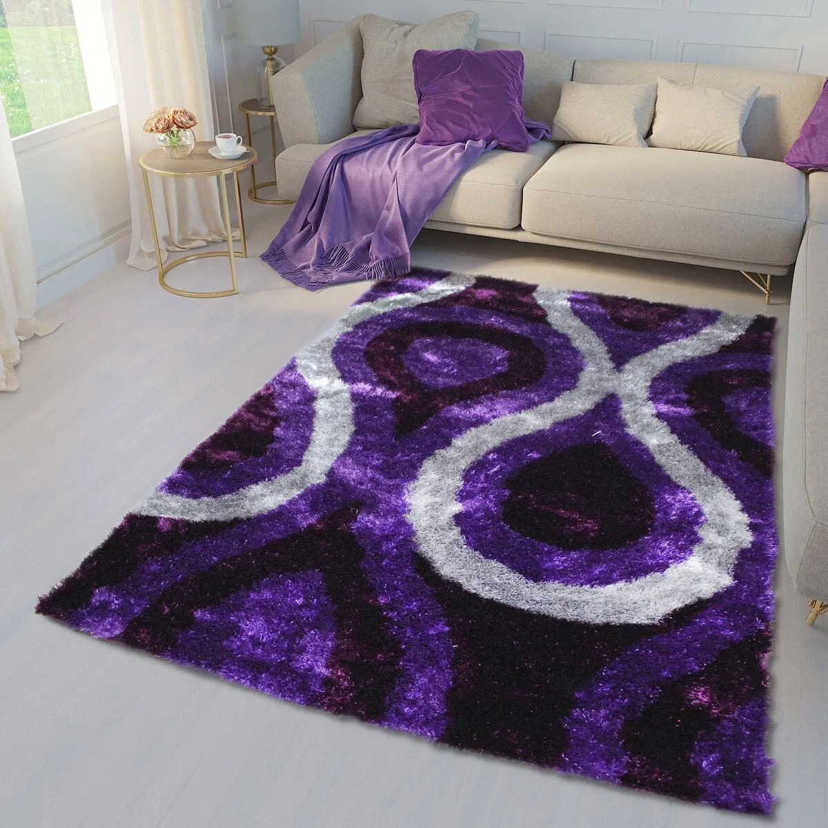 LA Rug Linens 3D Modern Geometric Circles Shag Area Rug