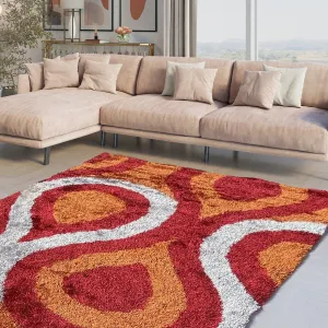 LA Rug Linens 3D Modern Geometric Circles Shag Area Rug