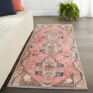Lani Machine Washable Medallion Pink/Blue Area Rug